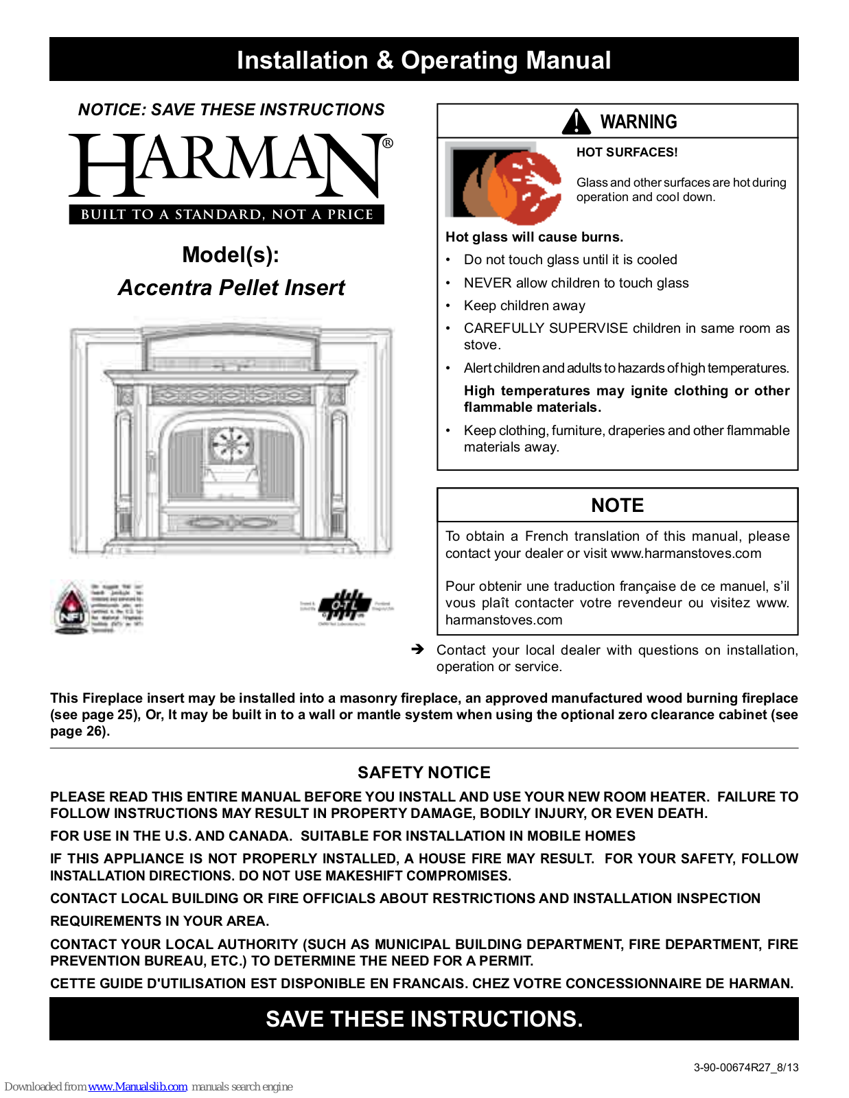 Harman Accentra Pellet Insert Installation & Operating Manual