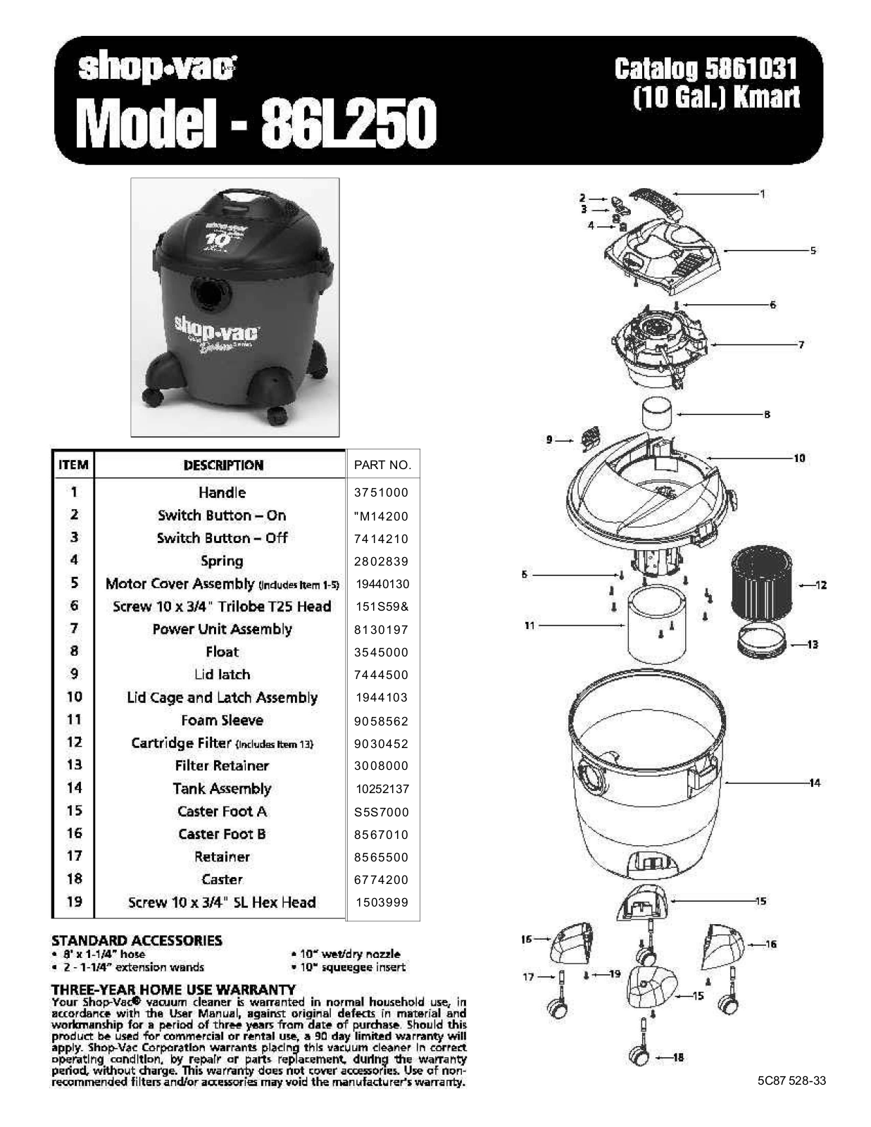 Shop Vac 85l250 Owner's Manual