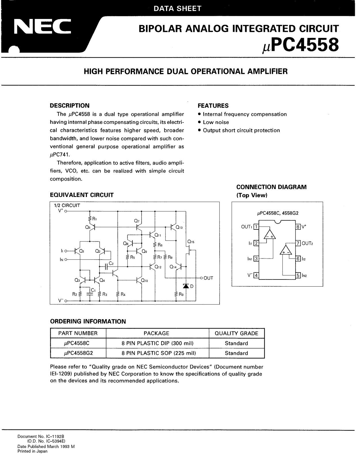 Datasheet UPC4558C Specification - ManualMachine.com