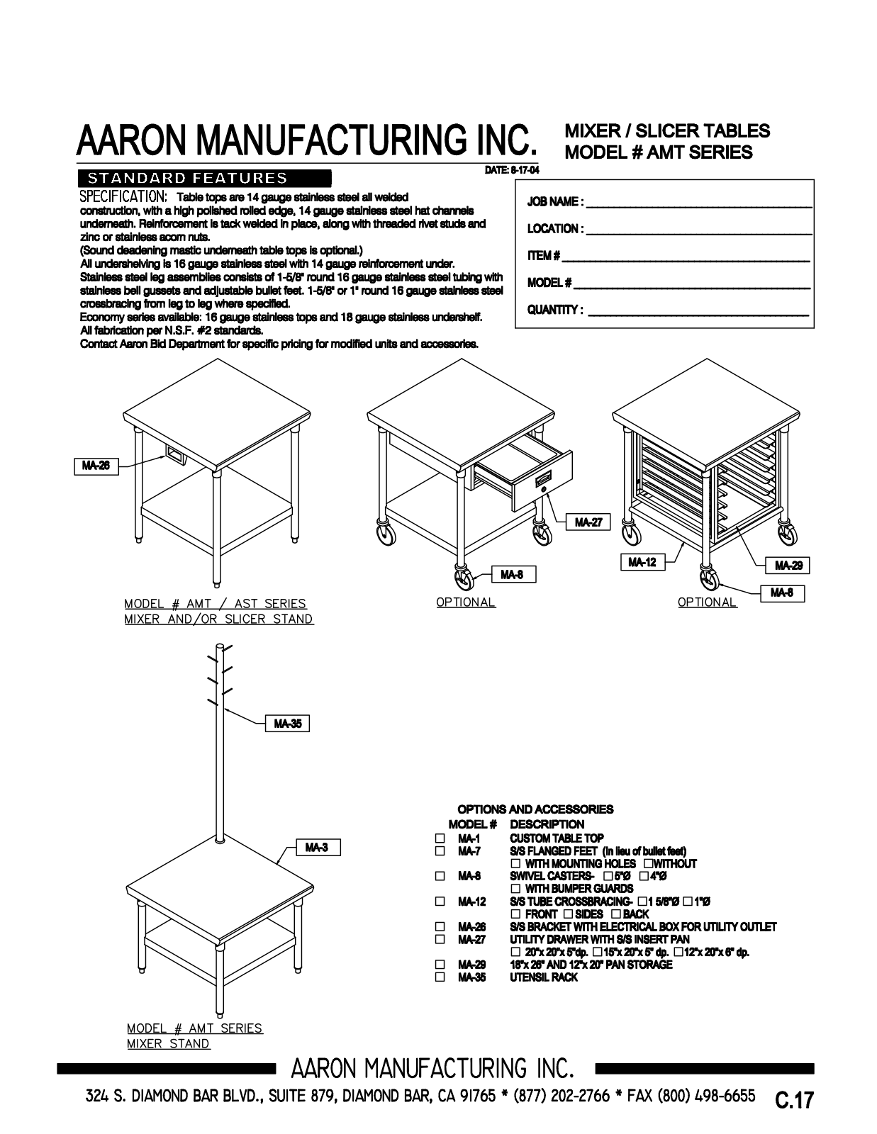 Aaron Manufacturing AMT-2424-US User Manual