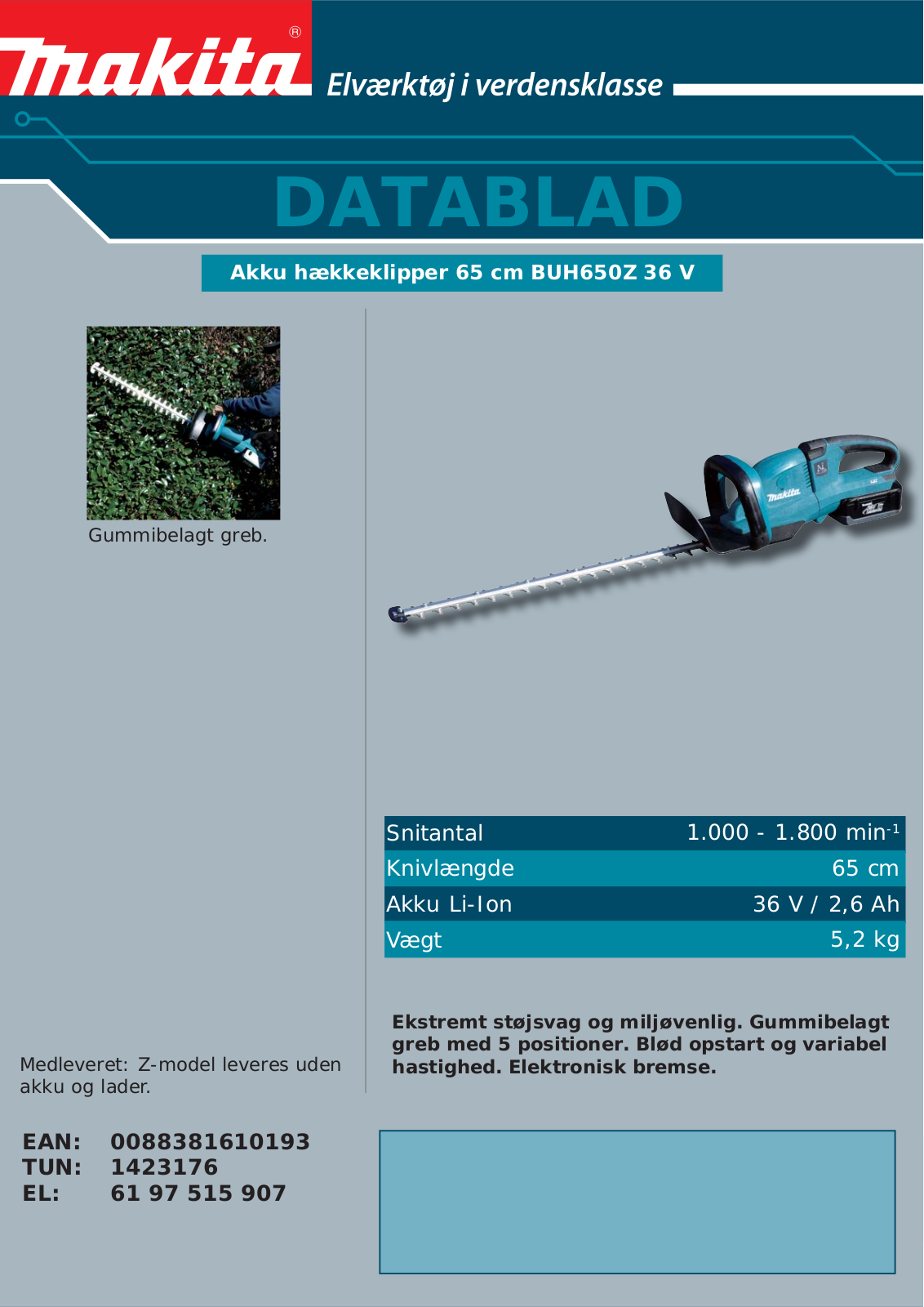 Makita BUH650Z DATASHEET