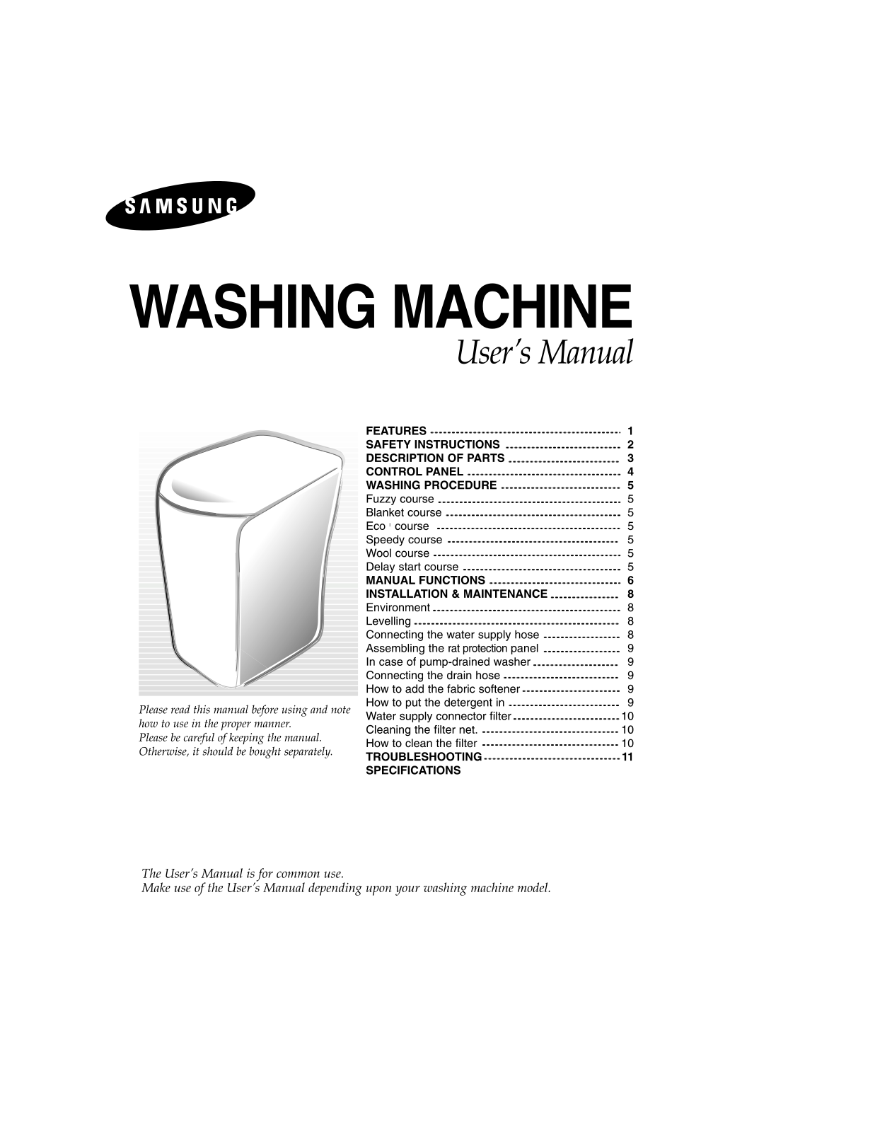 Samsung WA85H2, WA82H1, WA80H2 User Manual