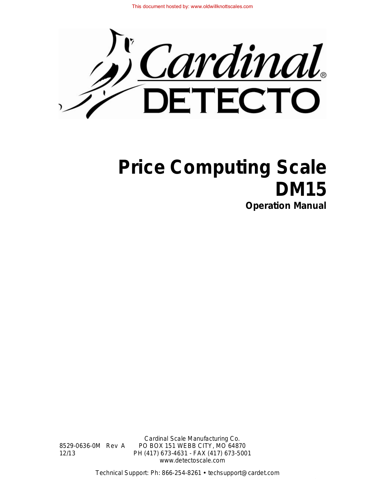 Cardinal Detecto DM15 Operation Manual