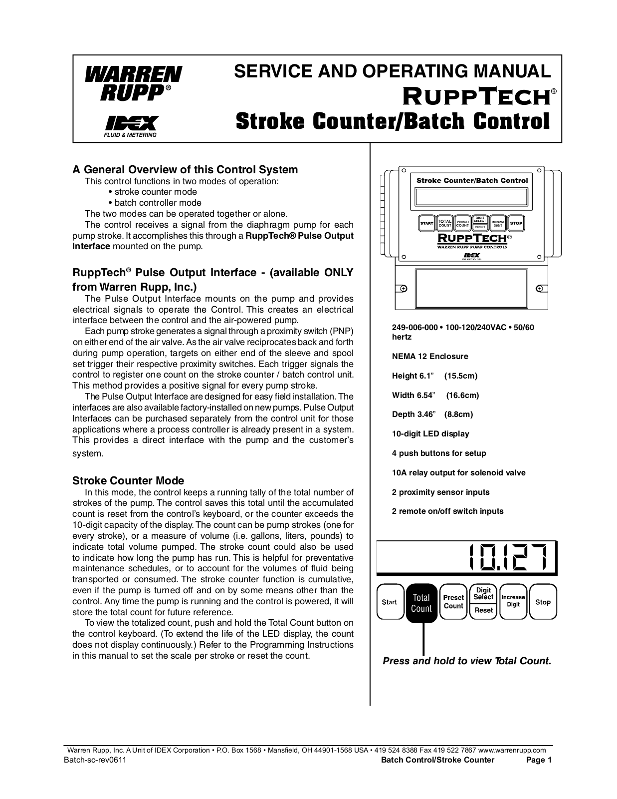 SANDPIPER RuppTech Stroke Counter/Batch Control User Manual