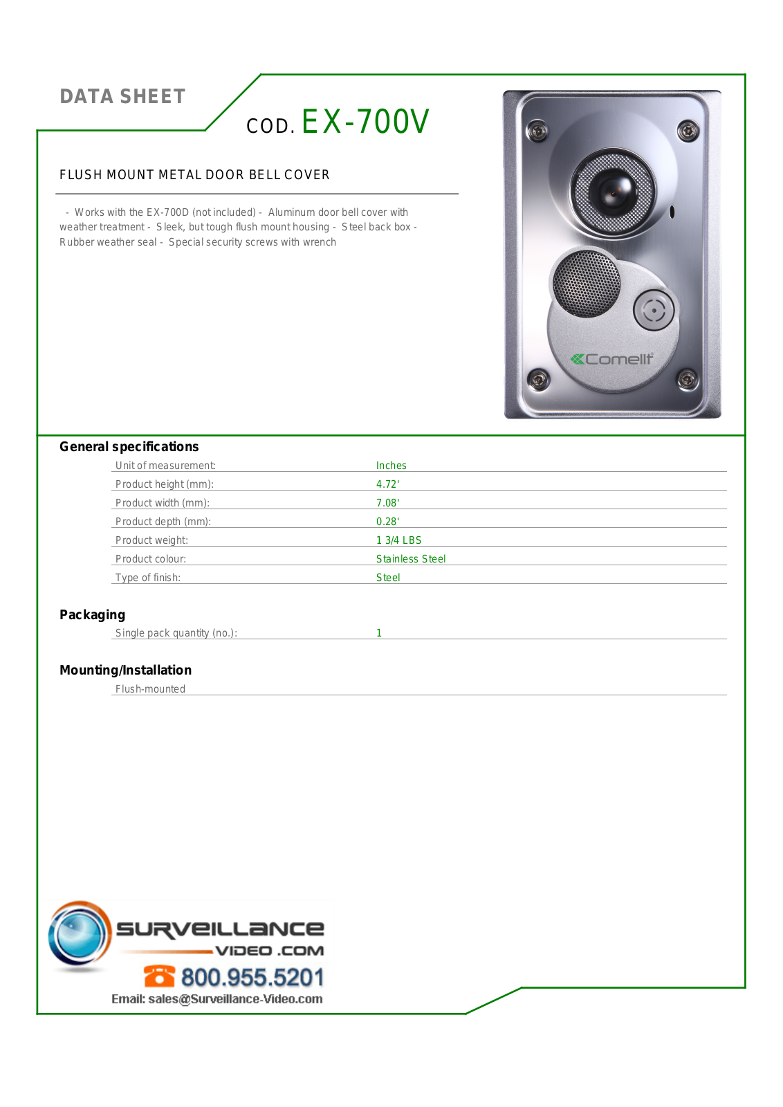 Comelit EX-700V Specsheet