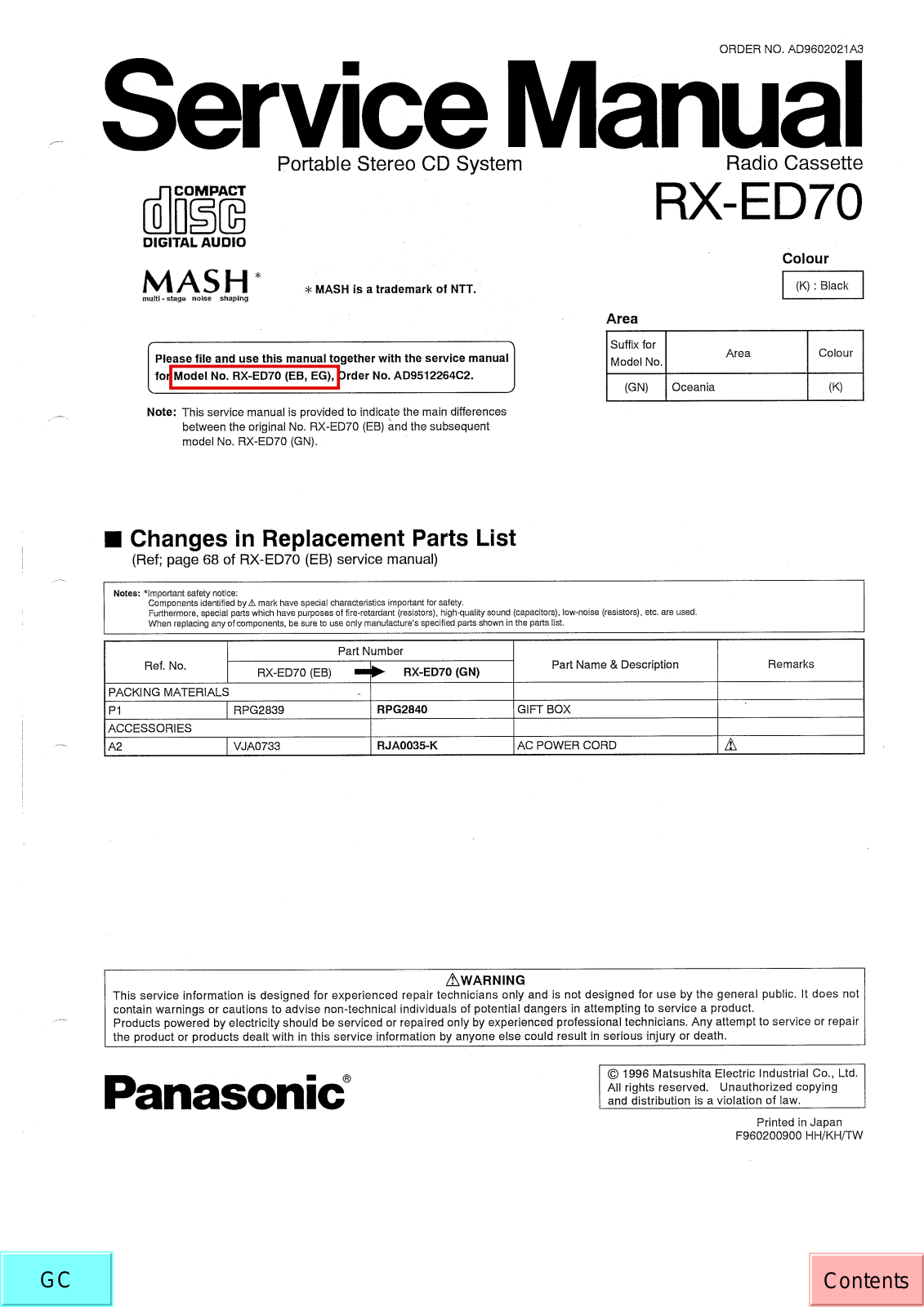 JVC RX ED70 GN Service Manual