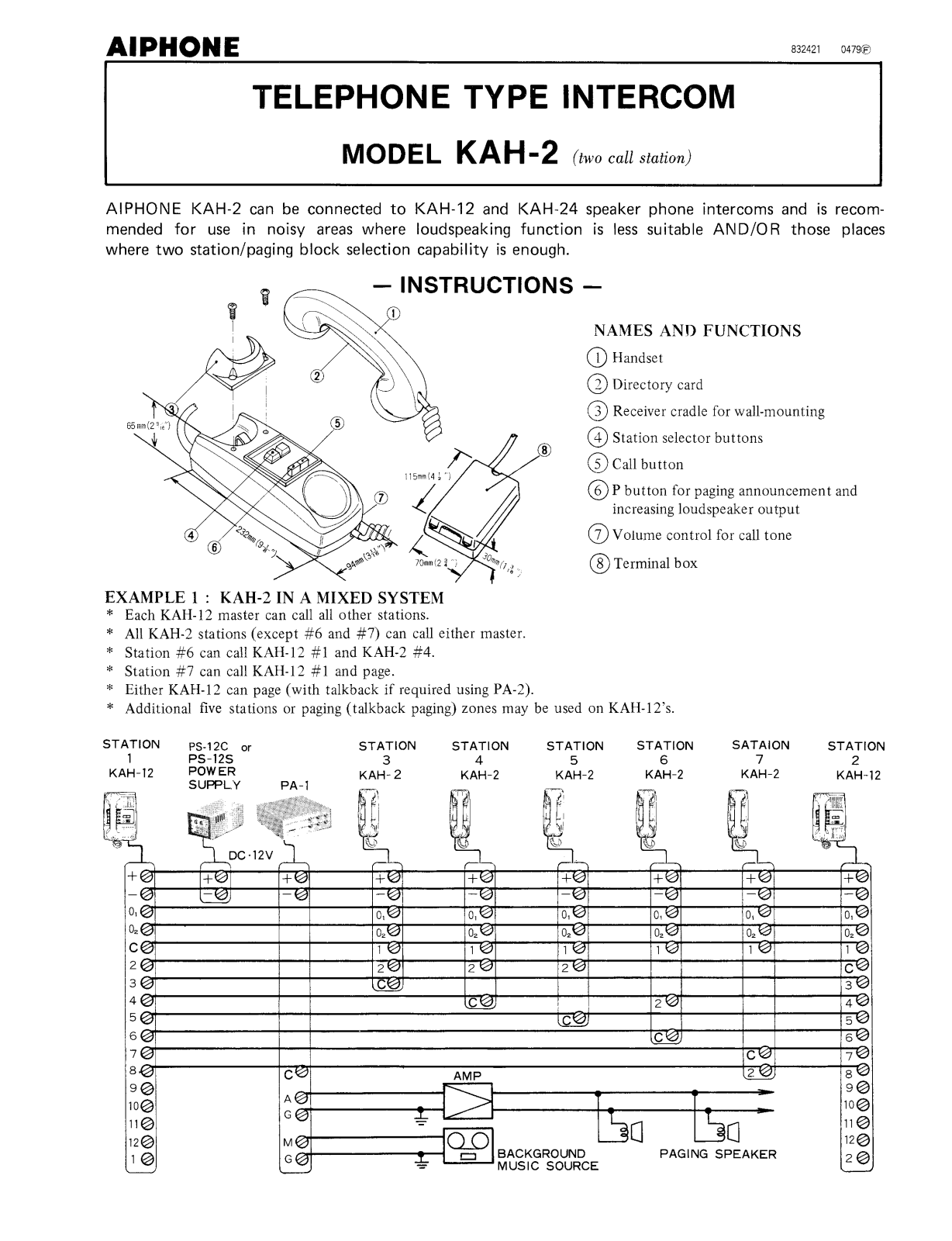 Aiphone KAH-2 INSTALLATION INSTRUCTIONS