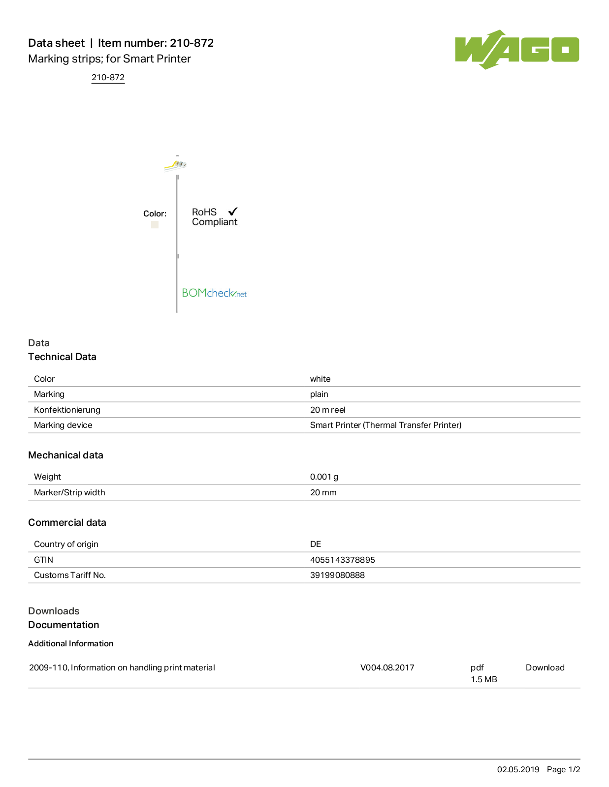 Wago 210-872 Data Sheet