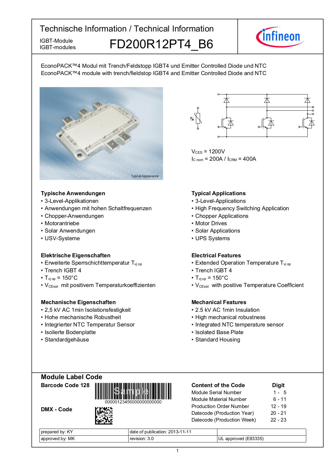 Infineon FD200R12PT4_B6 Data Sheet