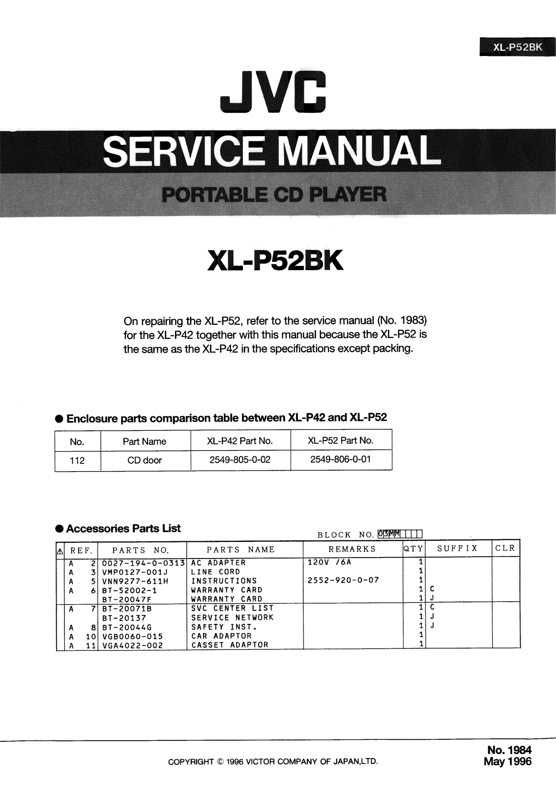 JVC XLP-52-BK Schematic