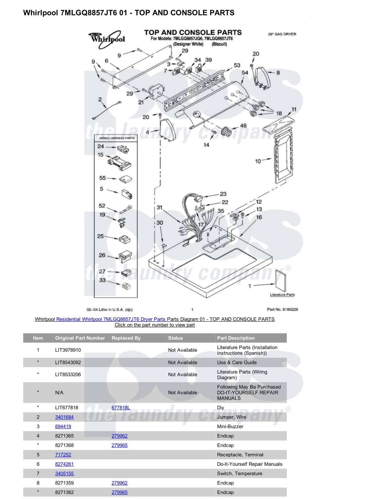 Whirlpool 7MLGQ8857JT6 Parts Diagram