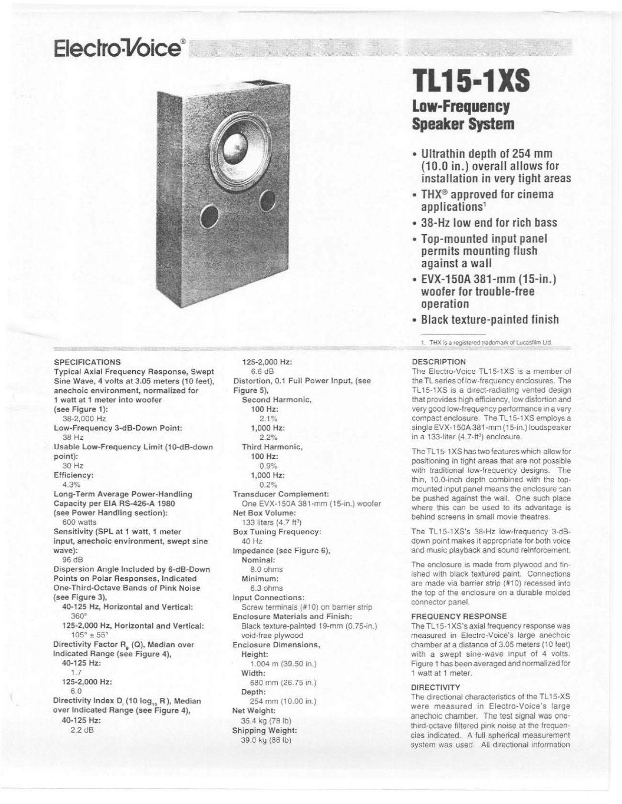 Electro-Voice TL15-1XS User Manual