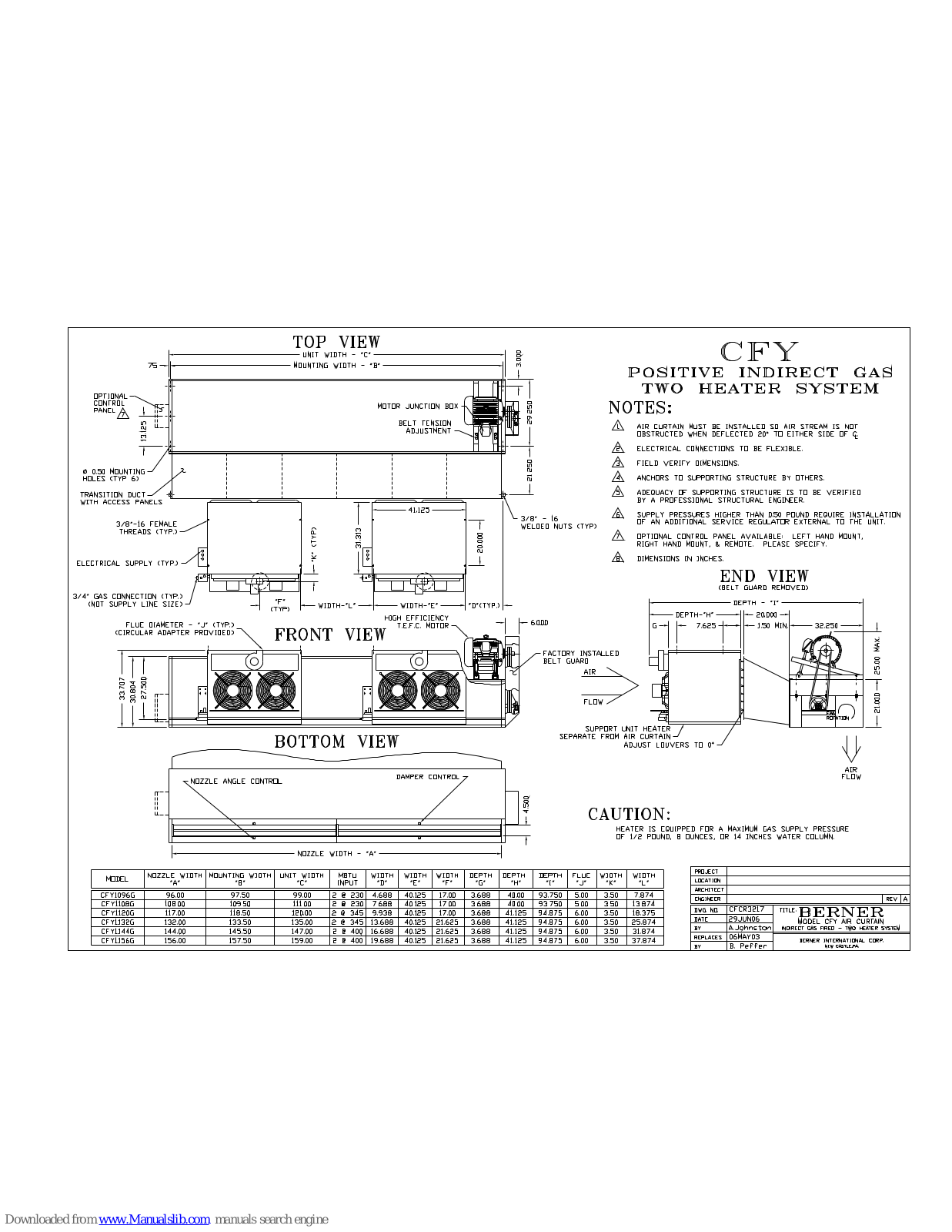 Berner CFY1096G, CFY1108G, CFY1120G, CFY1132G, CFY1144G Specifications