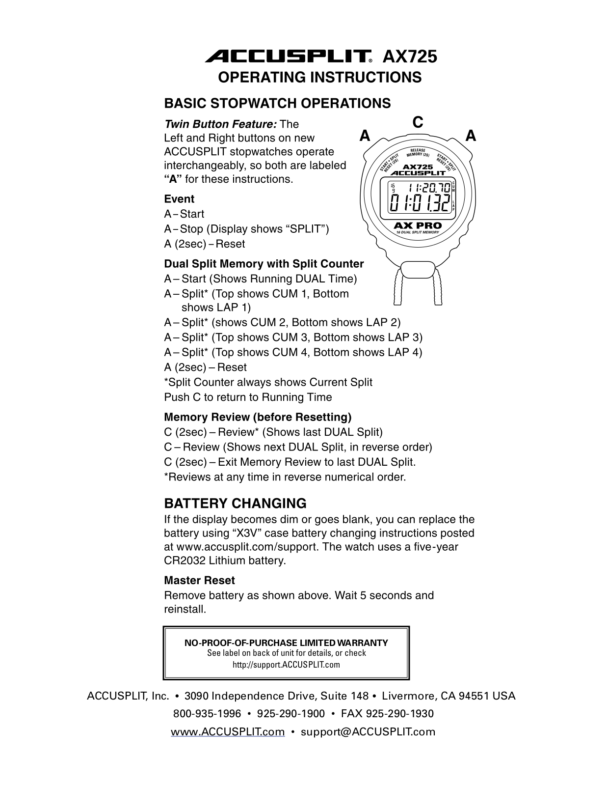 Accusplit AX725 User Manual