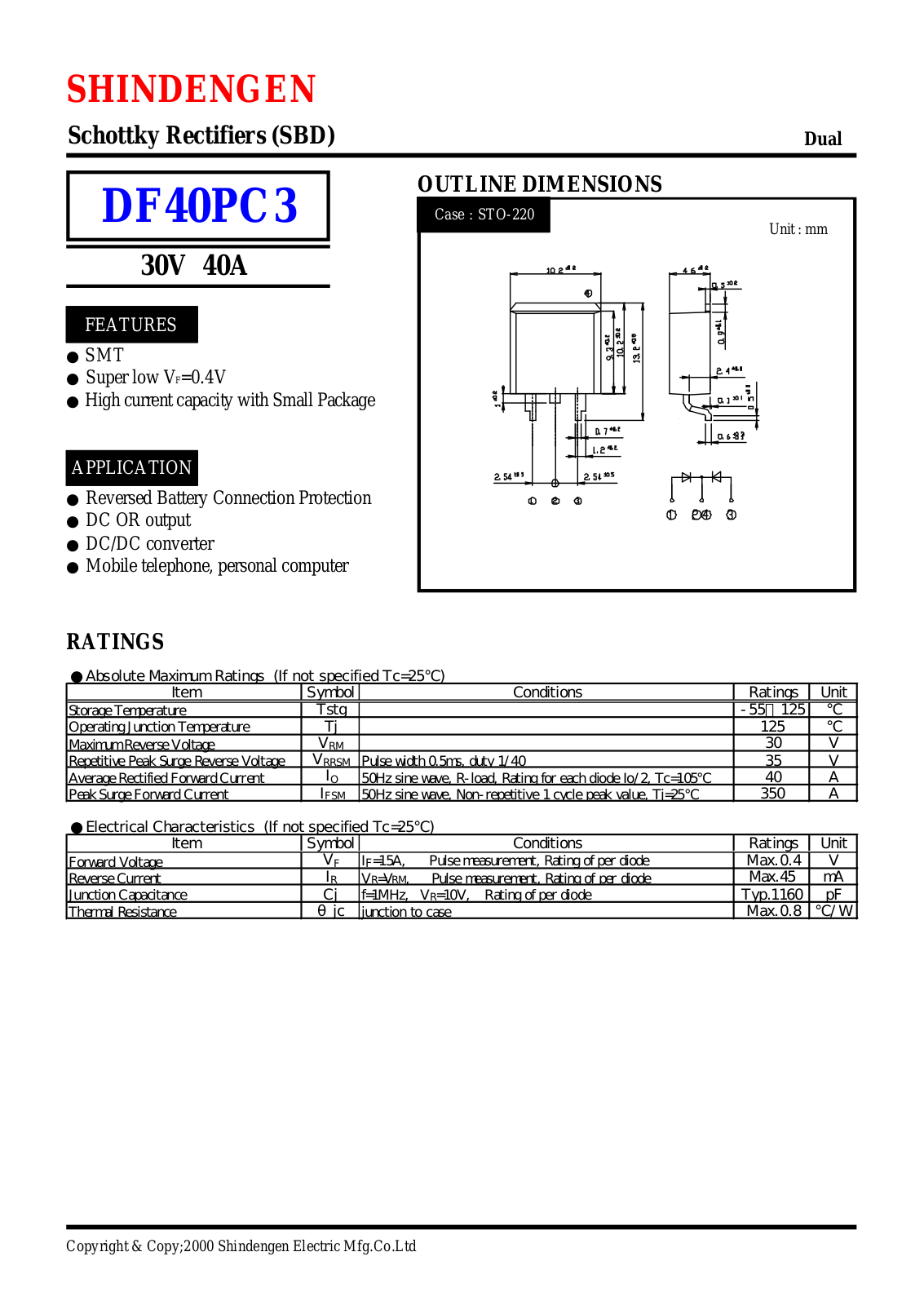 Shindengen DF40PC3 Datasheet