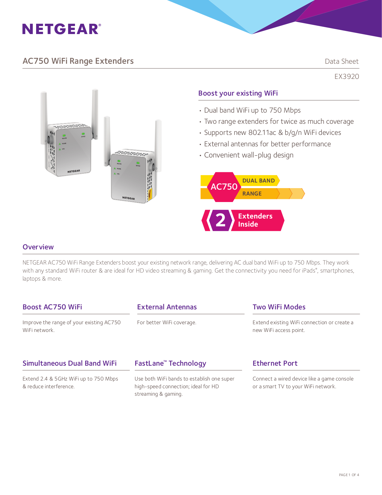 Netgear EX3920 Data Sheet