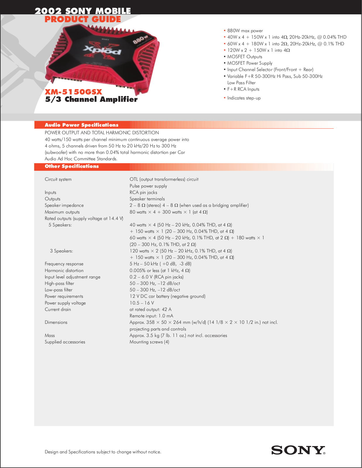 Sony XM-5150GSX User Manual