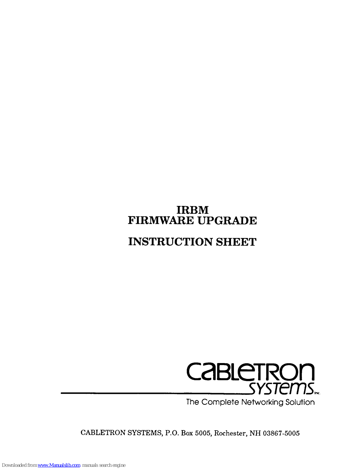 Cabletron Systems IRBM Supplementary Manual