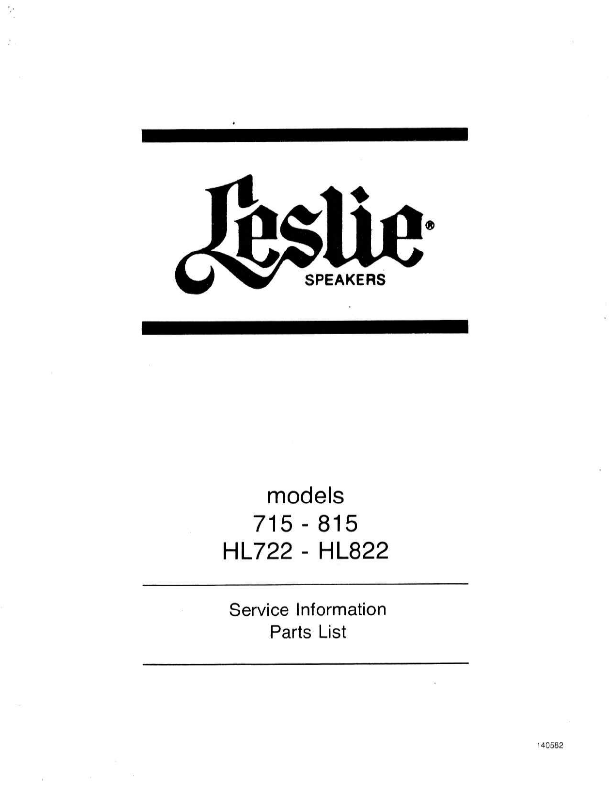 Leslie 715, 815, HL722, HL822 User Manual