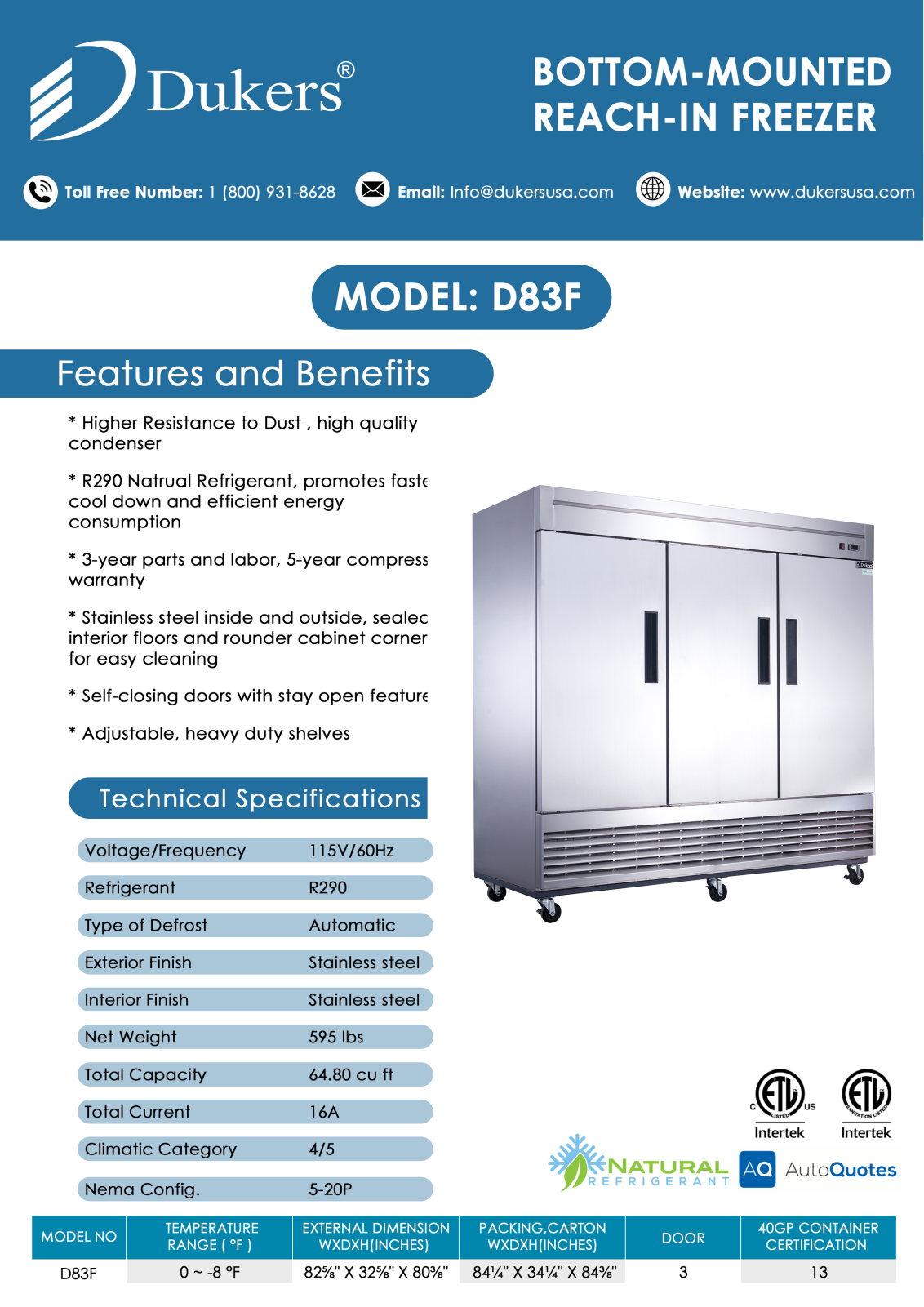 Dukers D83F Specifications