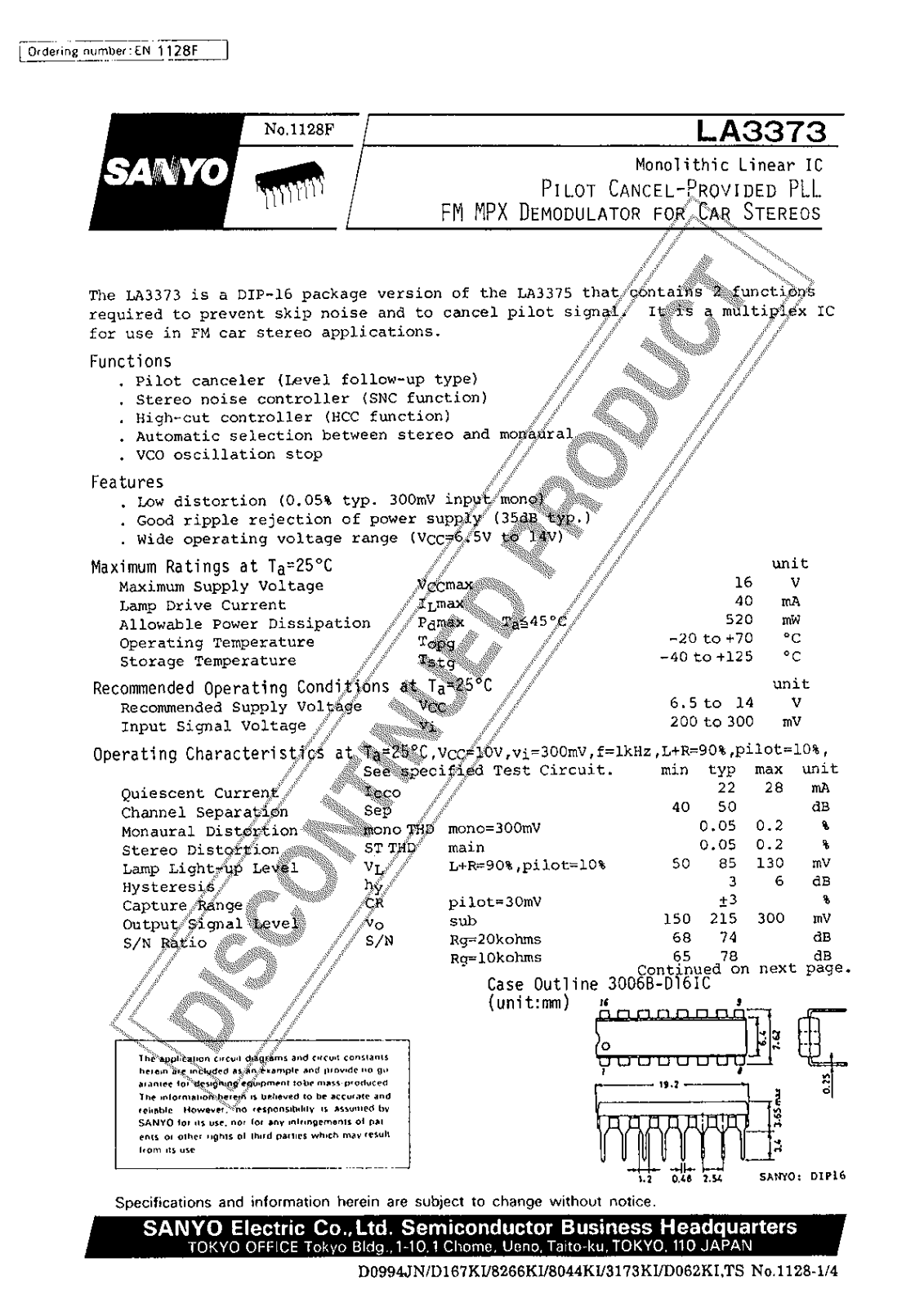 SANYO LA3373 Datasheet