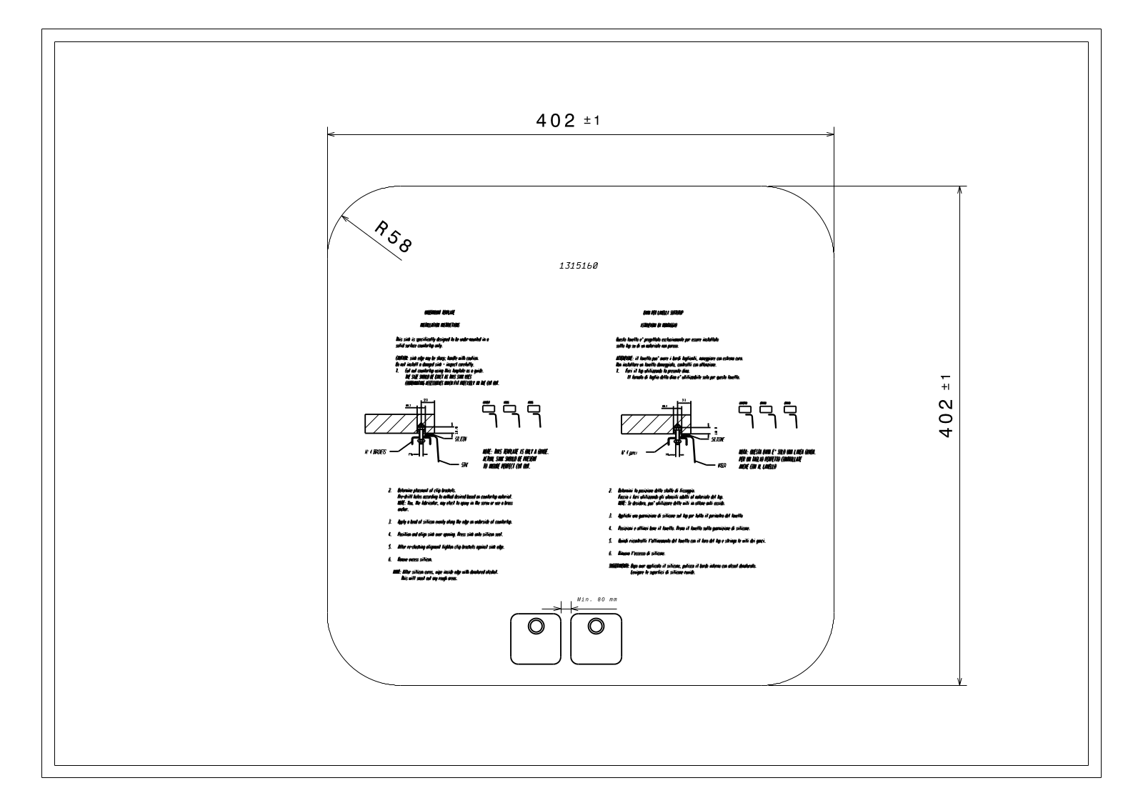 Smeg UM4040 Installation template