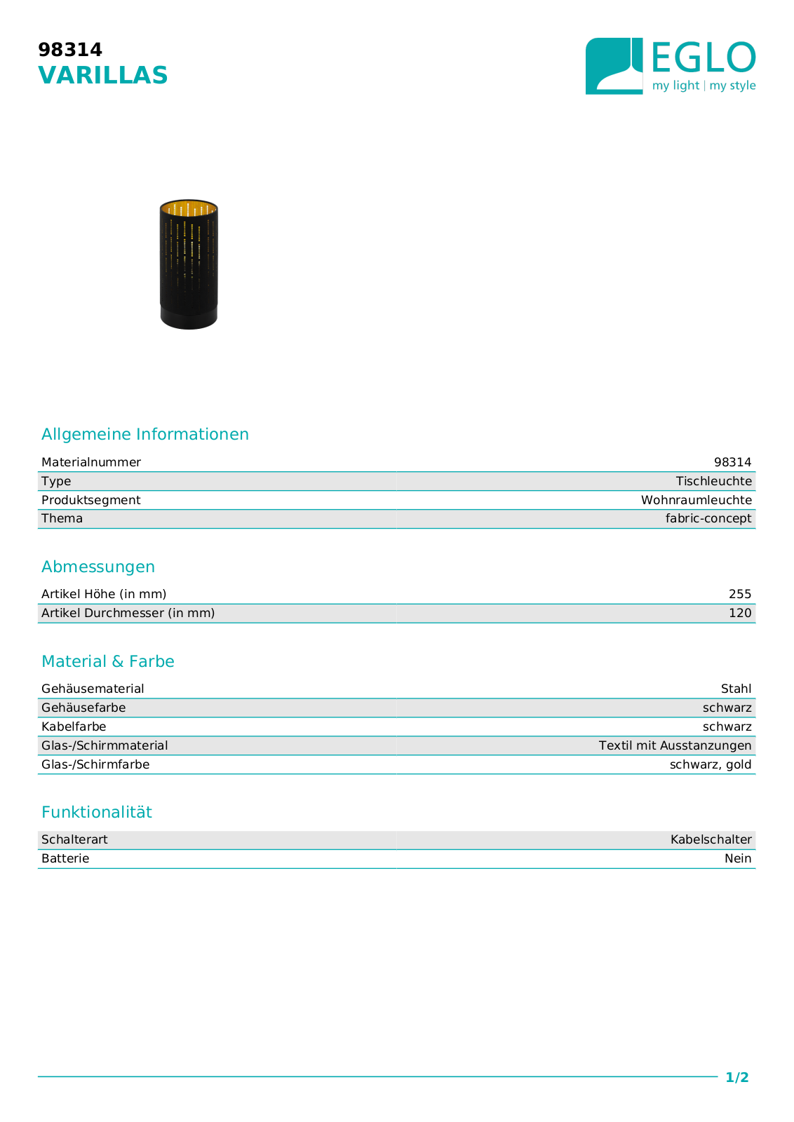 Eglo 98314 Technical data