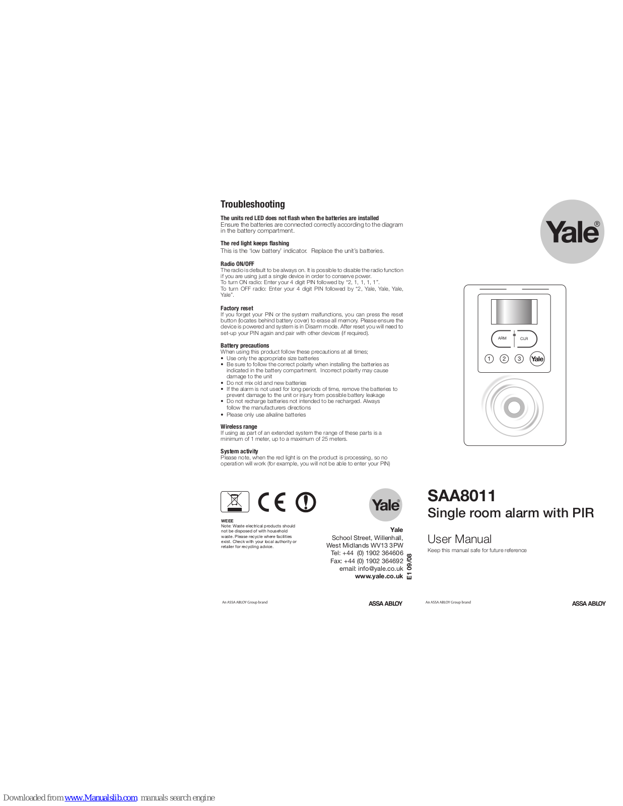 Yale SAA8011 User Manual