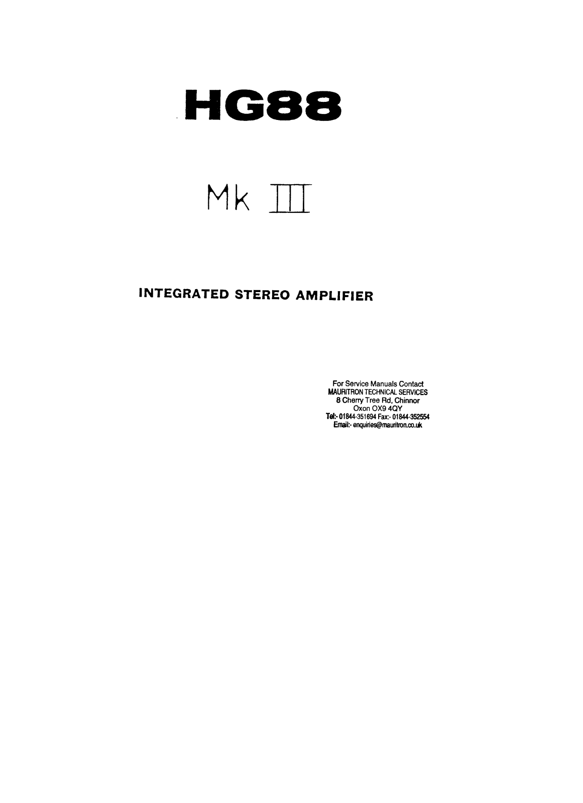 Rogers HG-88 Mk3 Owners manual