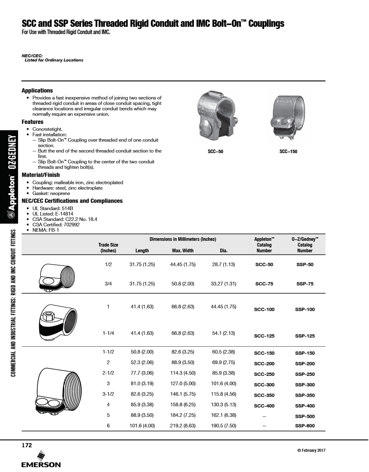 Appleton SSP Series Threaded Rigid Conduit, IMC Bolt-On™ Couplings Catalog Page