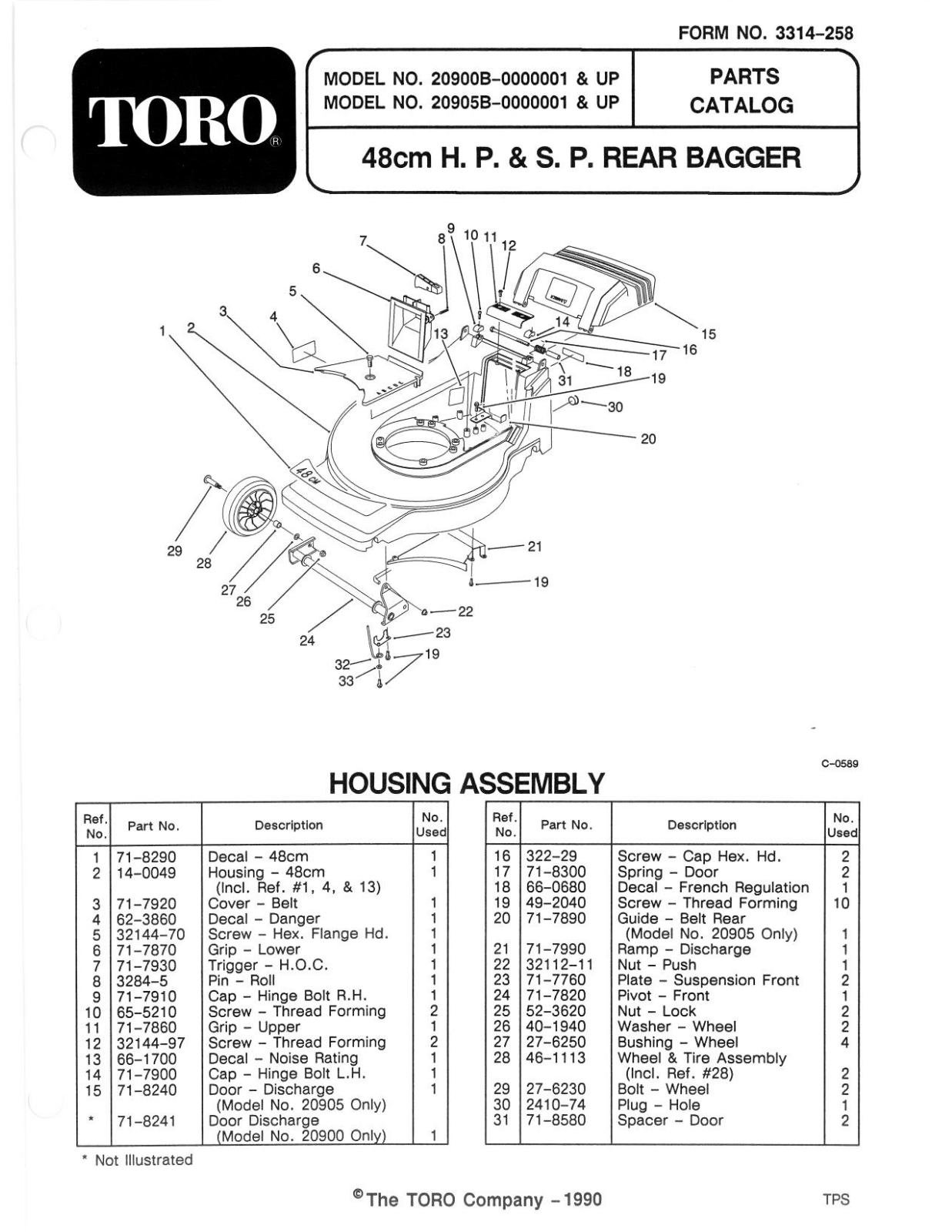 Toro 20900B, 20905B Parts Catalogue