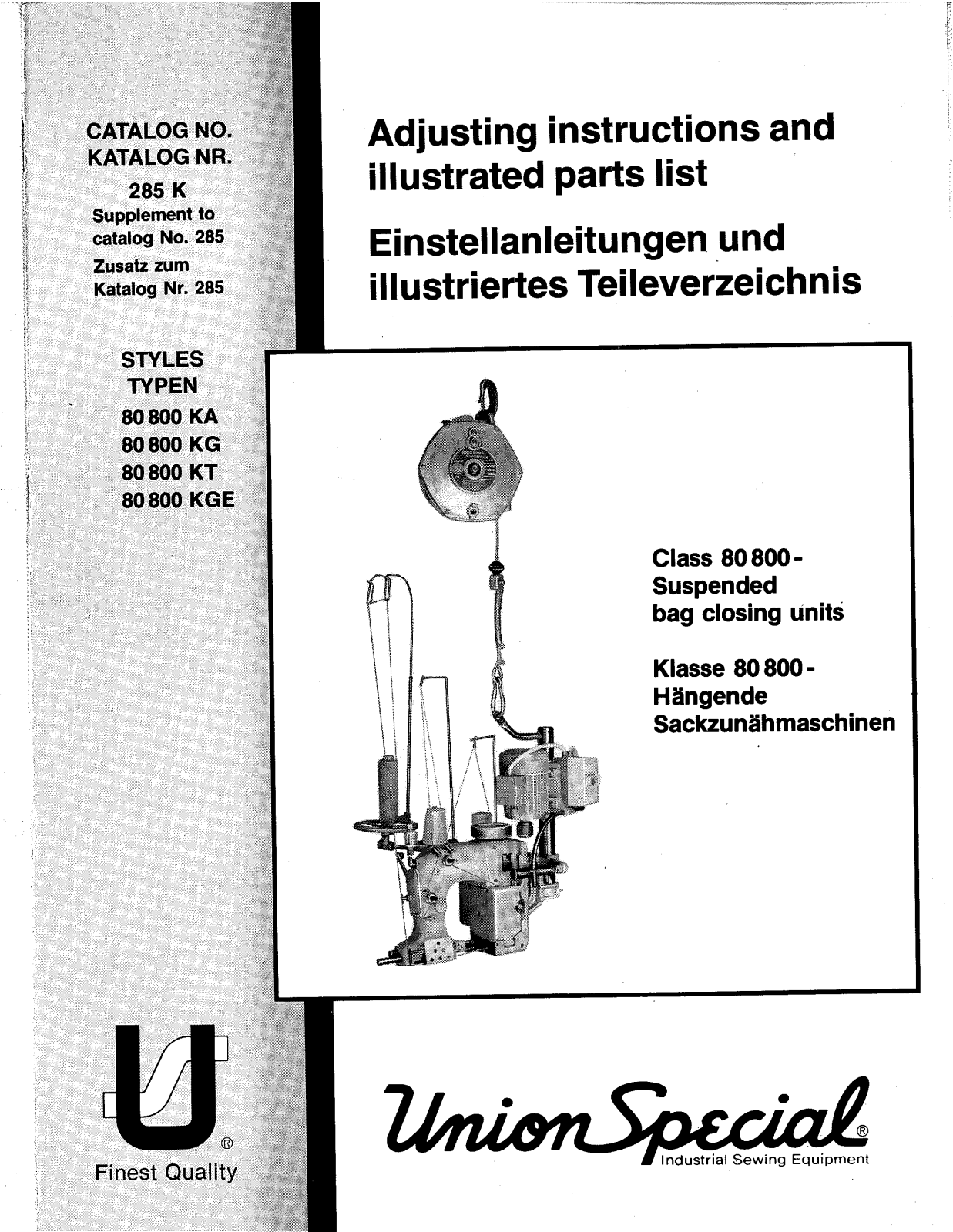 Union Special 80800KA, 80800KG, 80800KGE, 80800KT Parts List