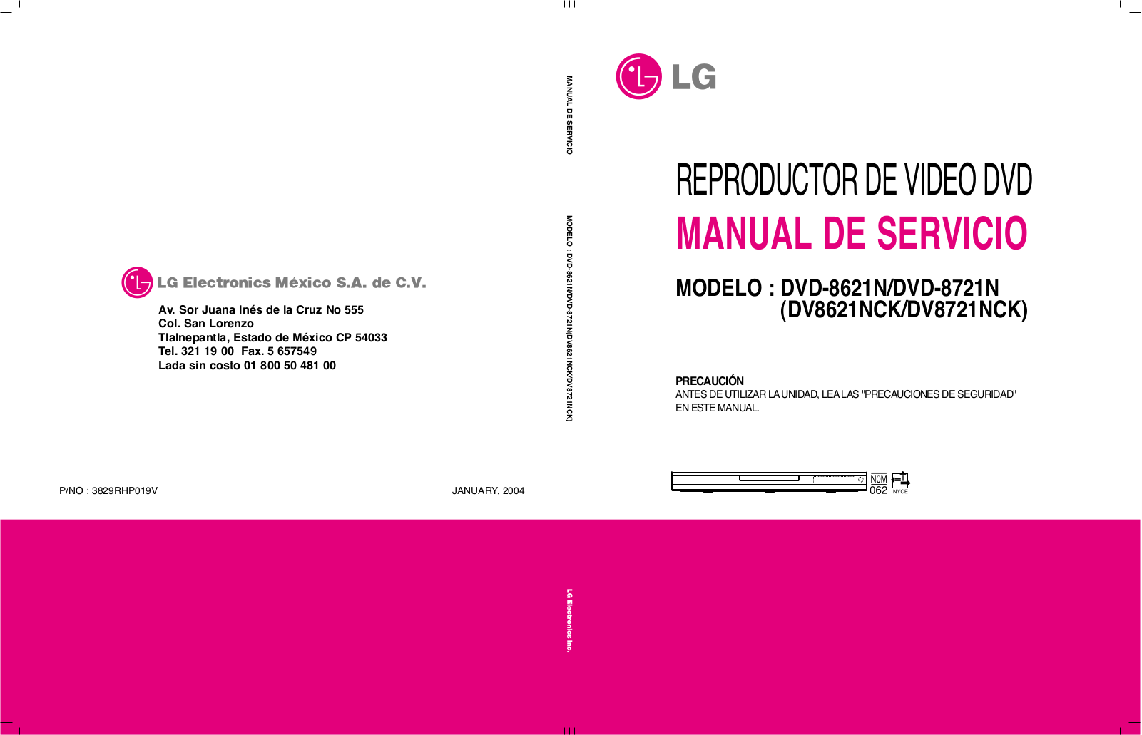 LG DVD-8621-N, DVD-8721-N Service manual