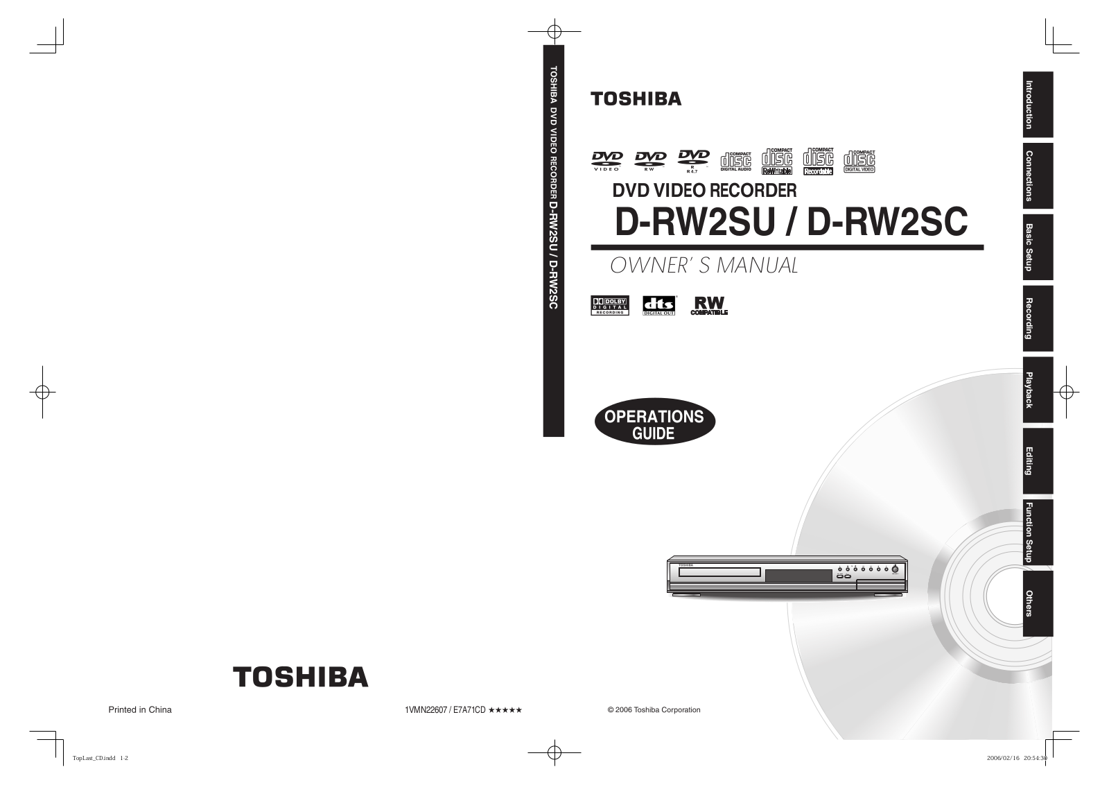 Toshiba D-RW2SU, D-RW2SC User Manual