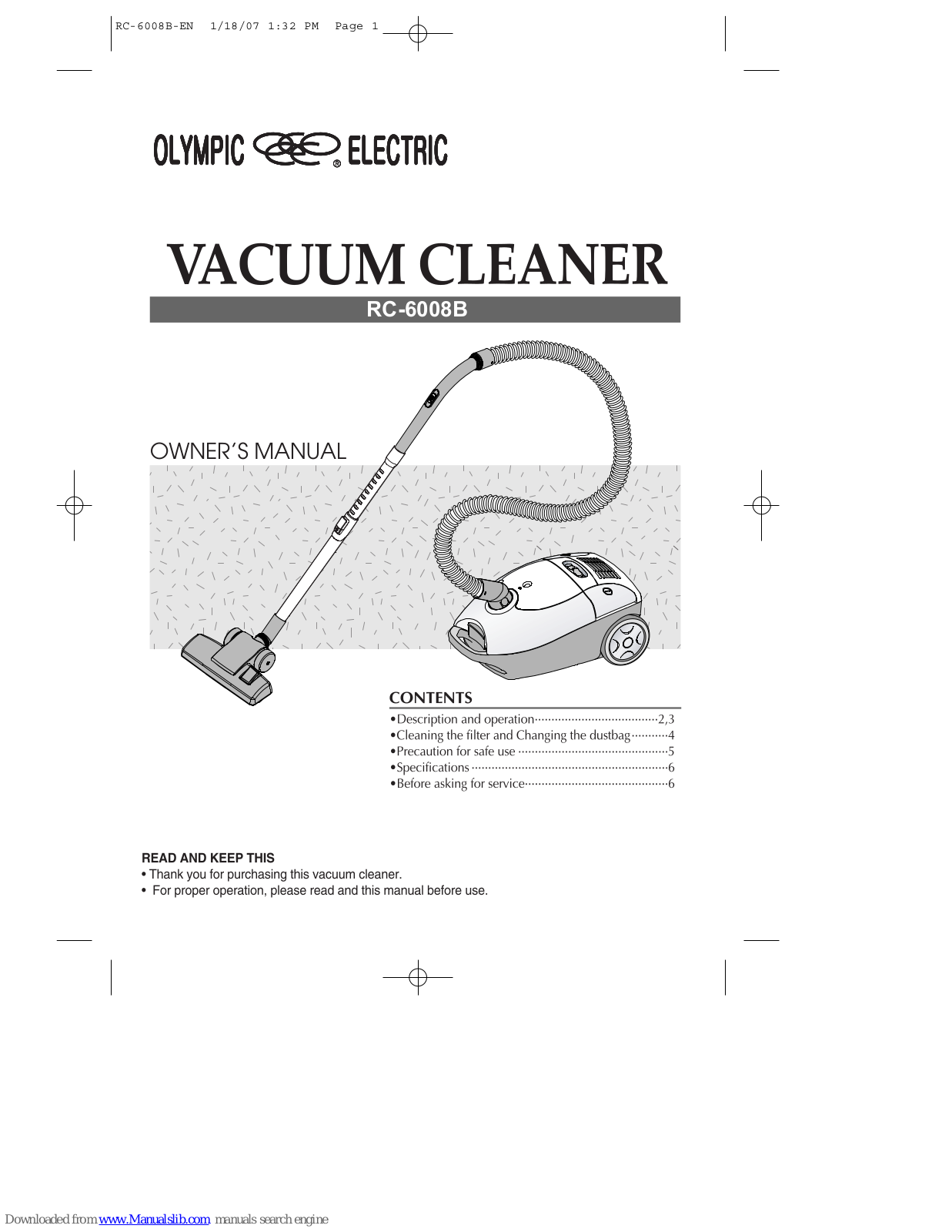 Olympic Electric RC-6008B Owner's Manual