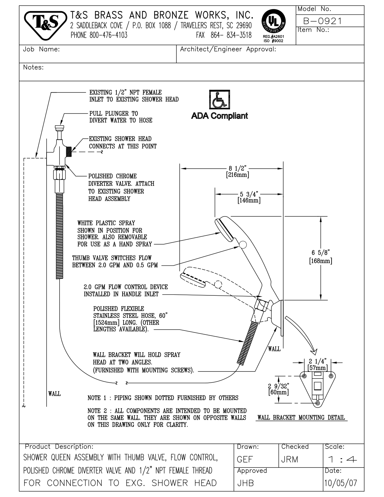 T&S Brass B-0921 User Manual