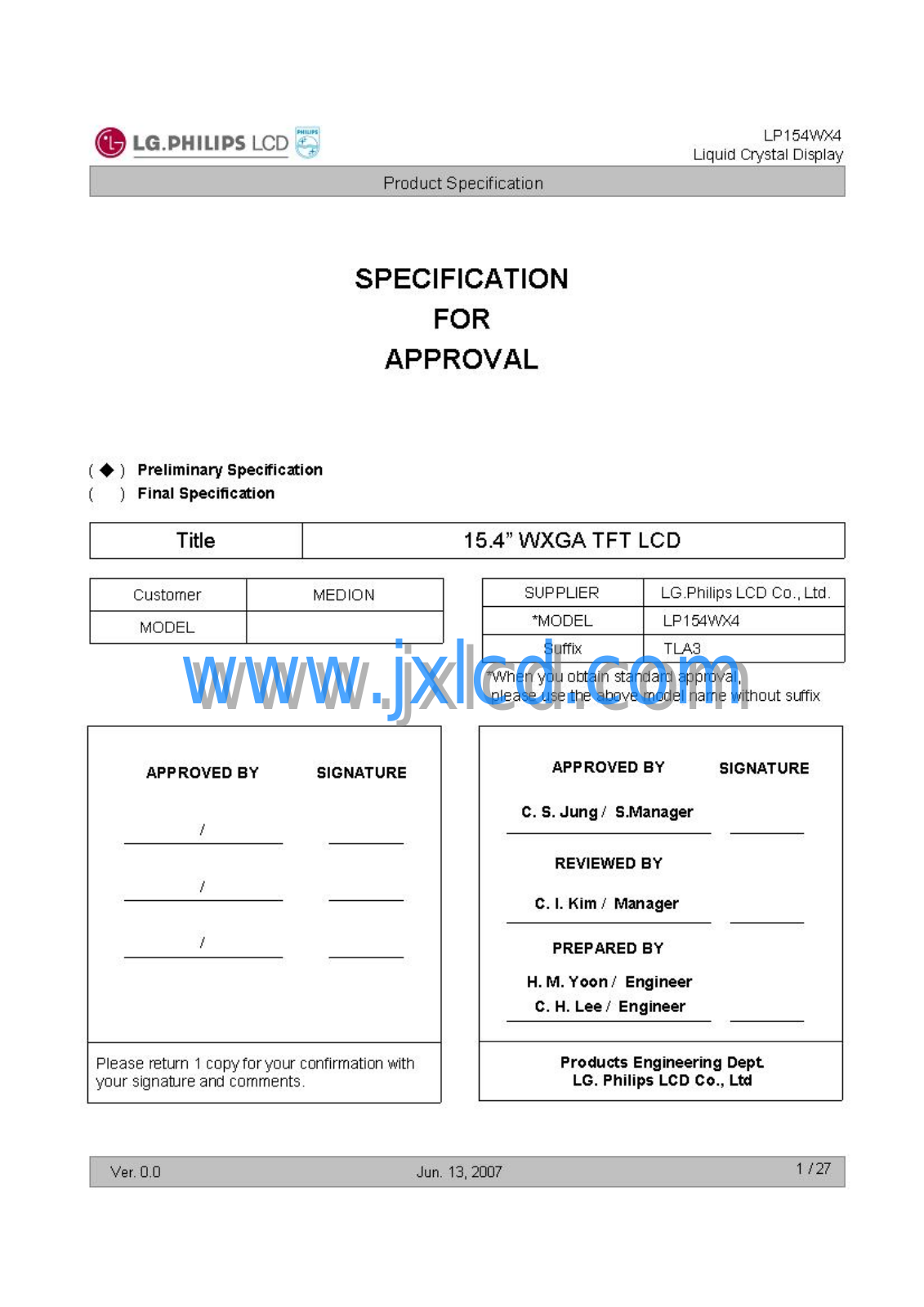 LG LP-154WX4-TLA3 Service manual