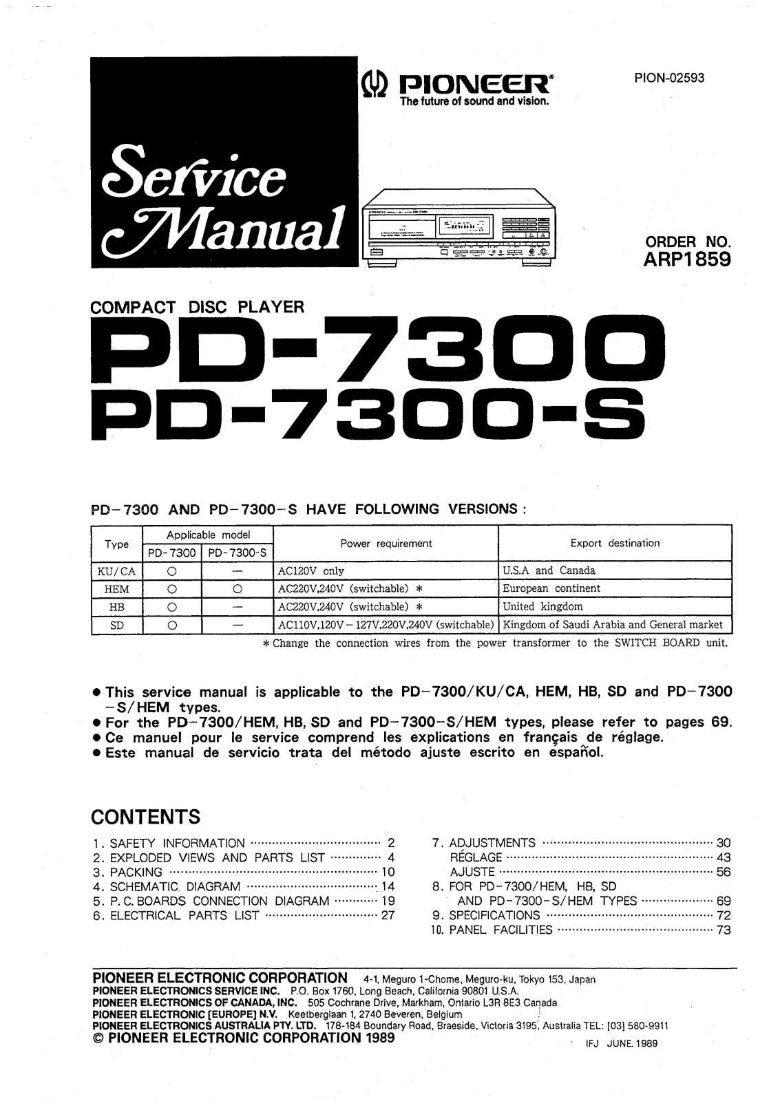 Pioneer PD-7300 Service manual