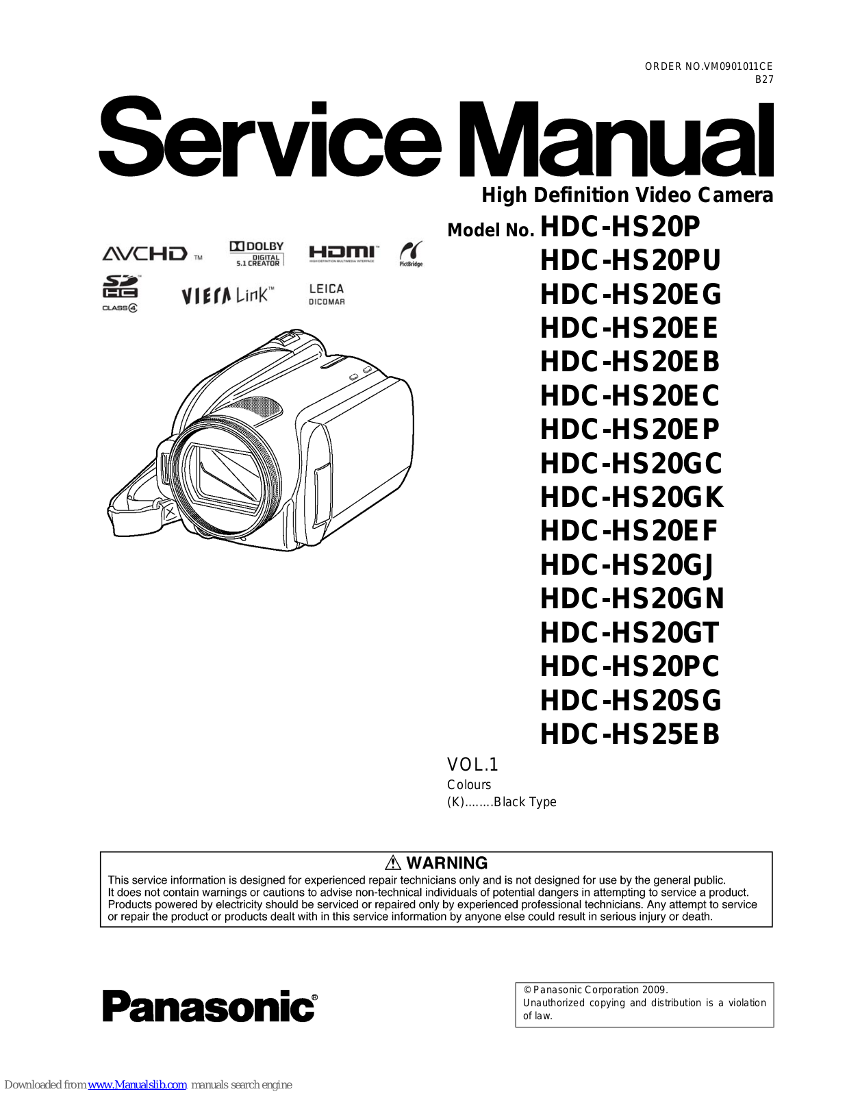 Panasonic HDC-HS20PU, HDC-HS20EP, HDC-HS20EC, HDC-HS20GC, HDC-HS20EF Service Manual