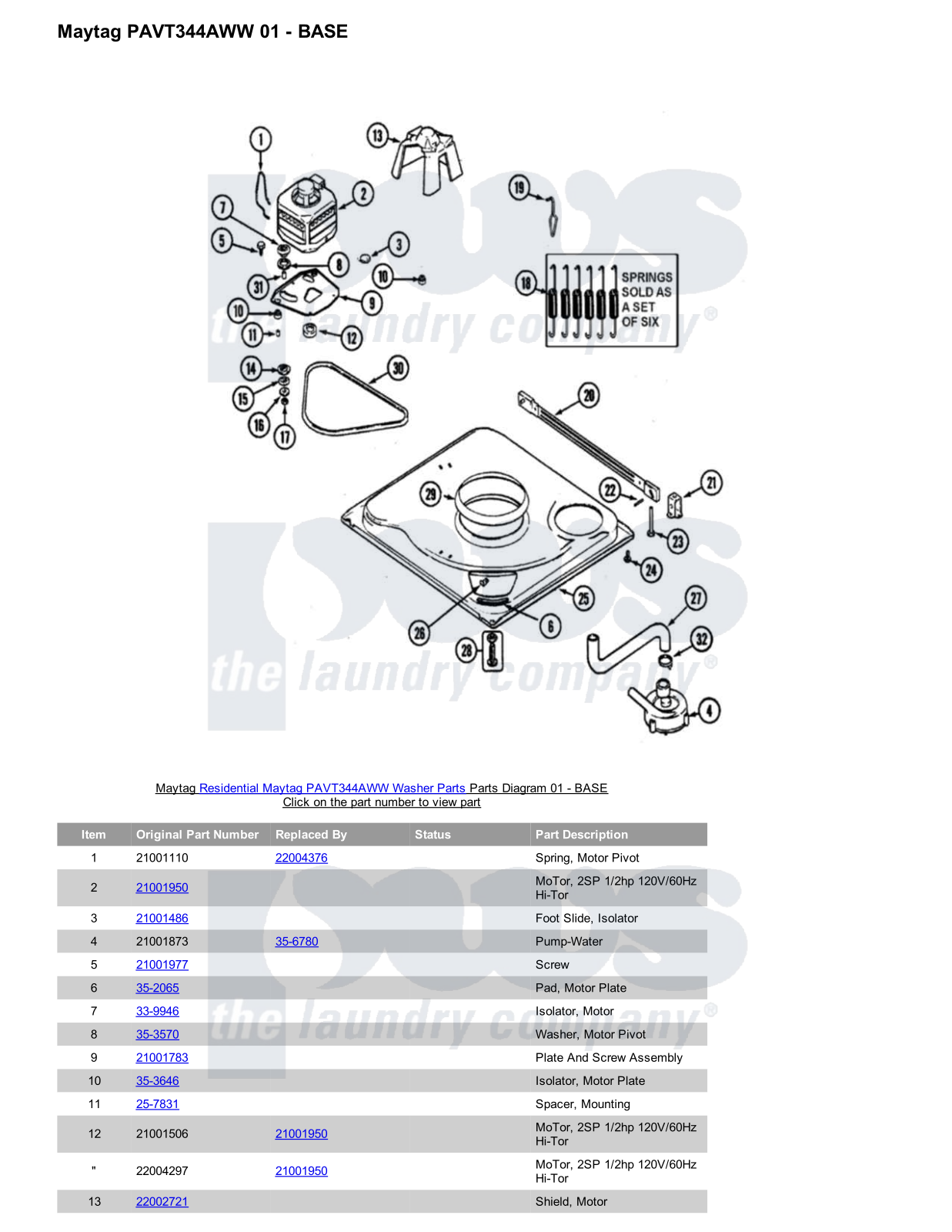 Maytag PAVT344AWW Parts Diagram