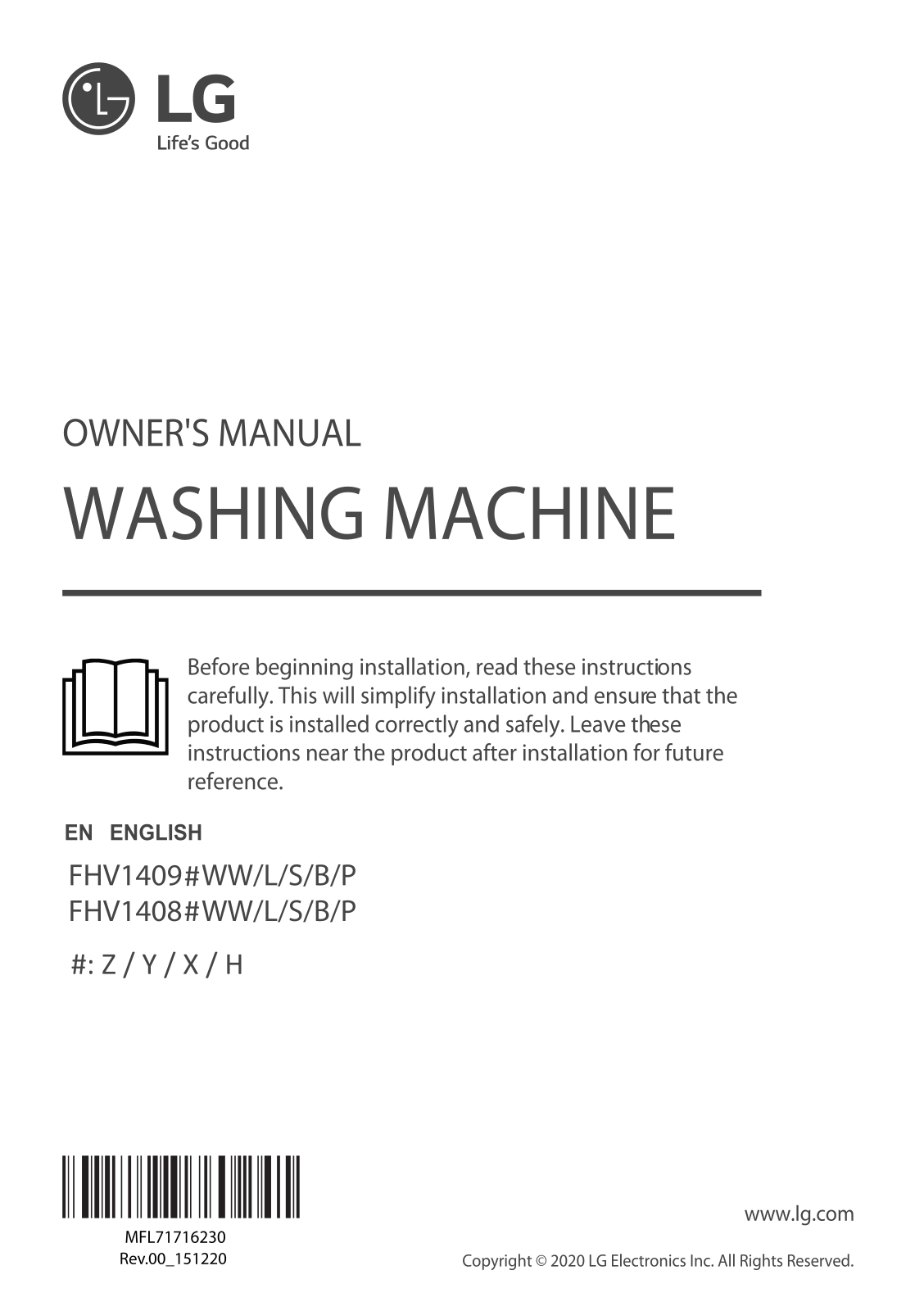 LG FHV1408ZWP, FHV1409ZWP Owner’s Manual
