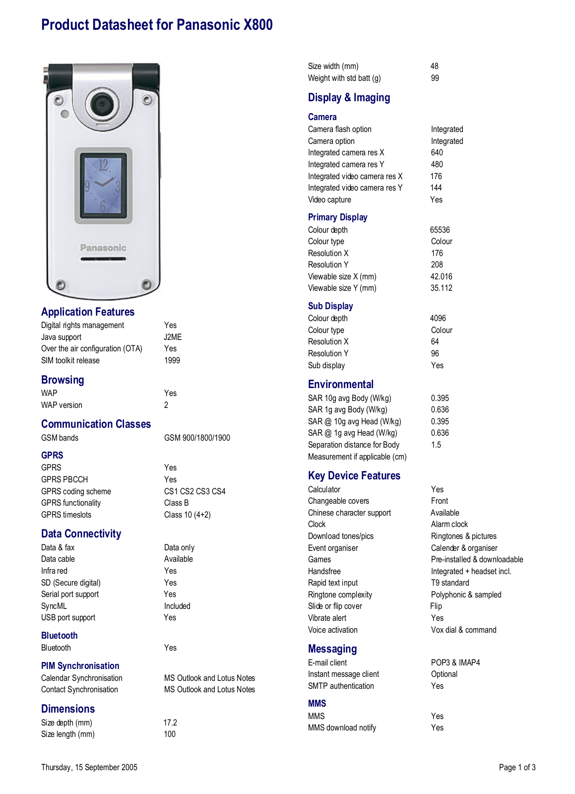 Panasonic X800 Operating Instructions