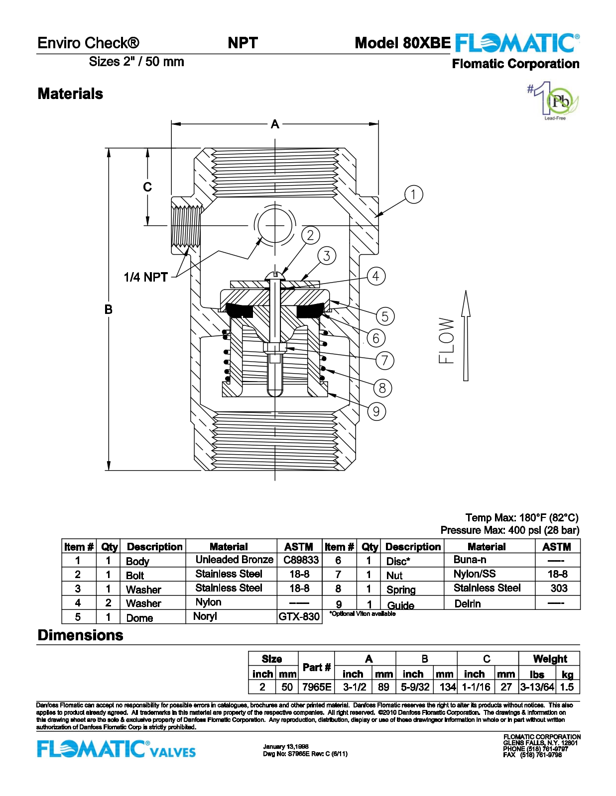 Flomatic 80XBE Parts List