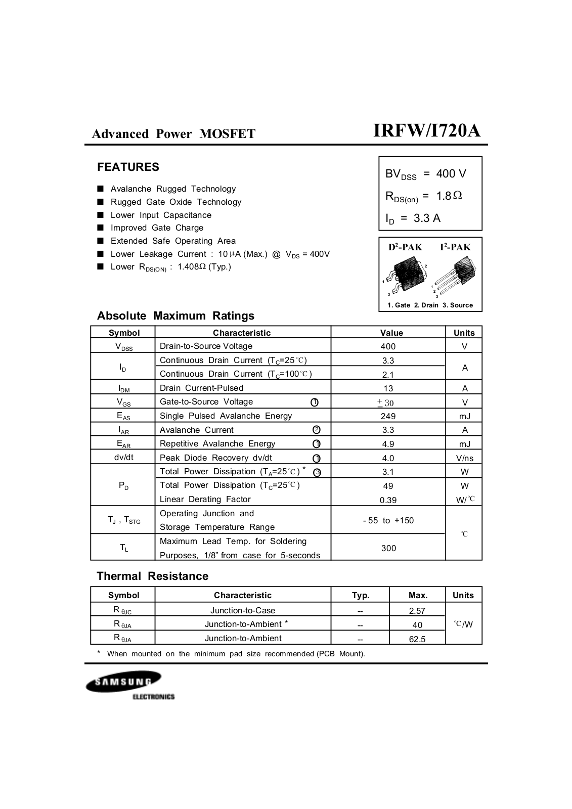 Samsung irfw720a Datasheet - ManualMachine.com