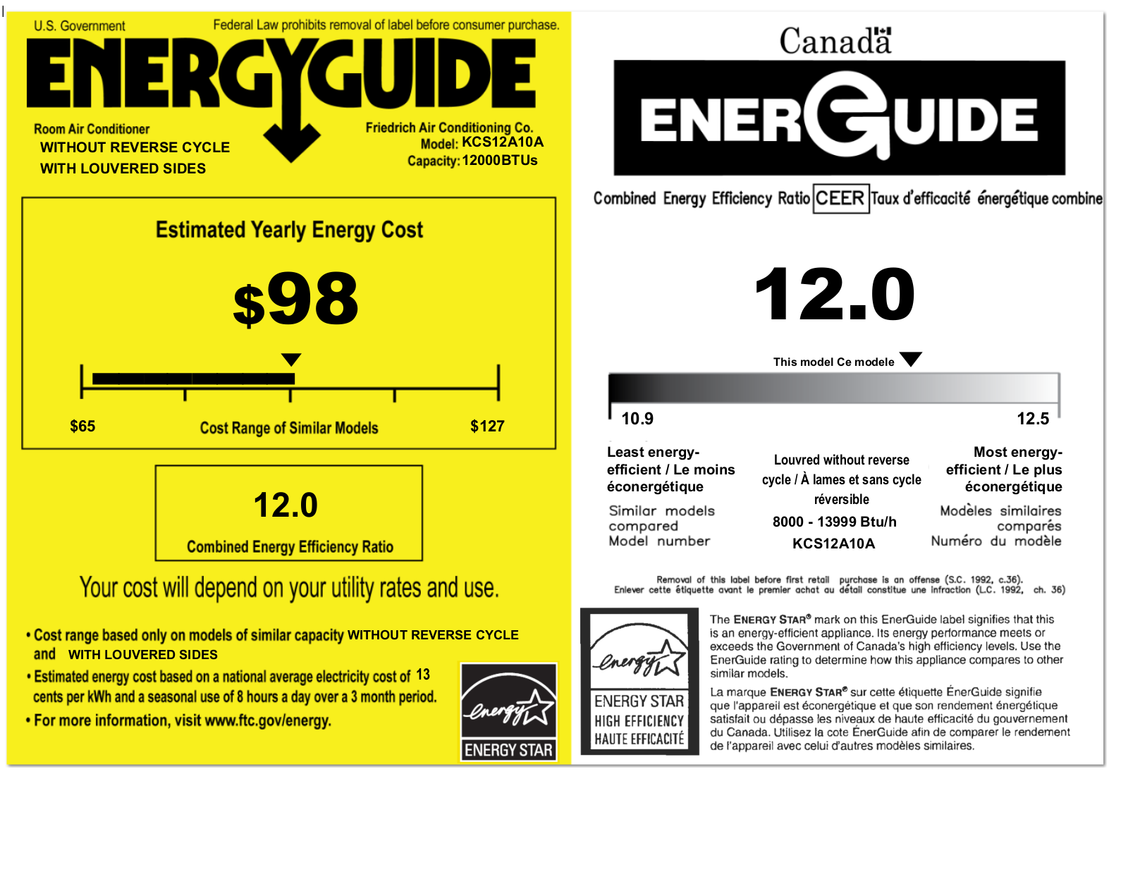 Friedrich KCS12A10A Energy manual