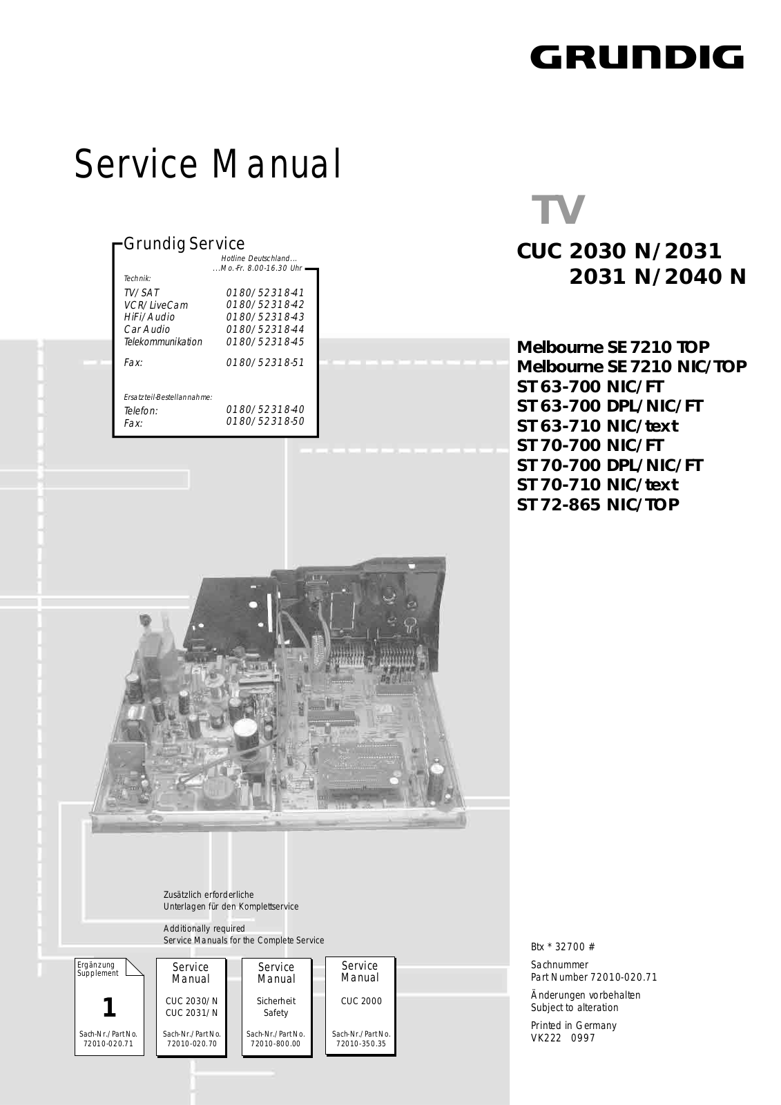 Grundig ST 72-865 NIC, ST 70-710 NIC, ST 70-700 NIC, ST 63-710 NIC, ST 63-700 DPL Service Manual