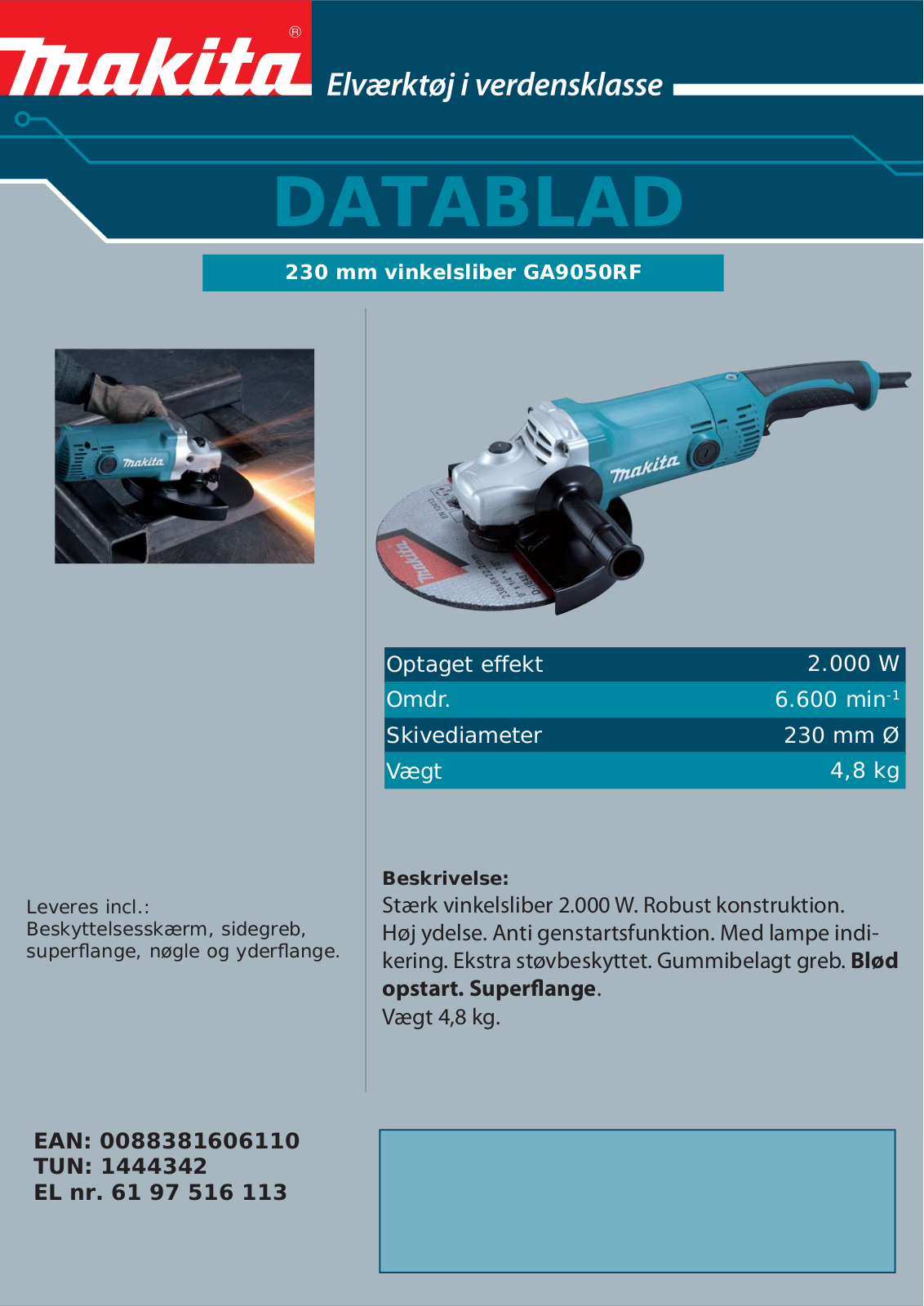 Makita GA9050RF DATASHEET