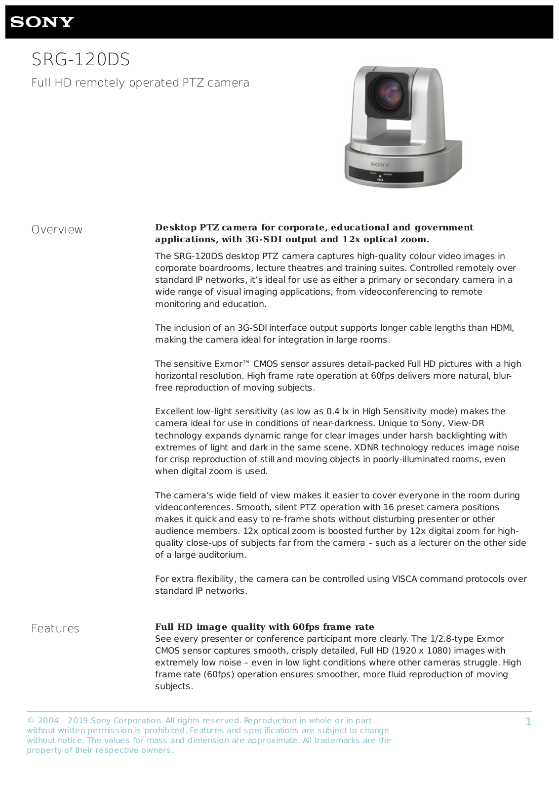 Sony SRG-120DS Datasheet