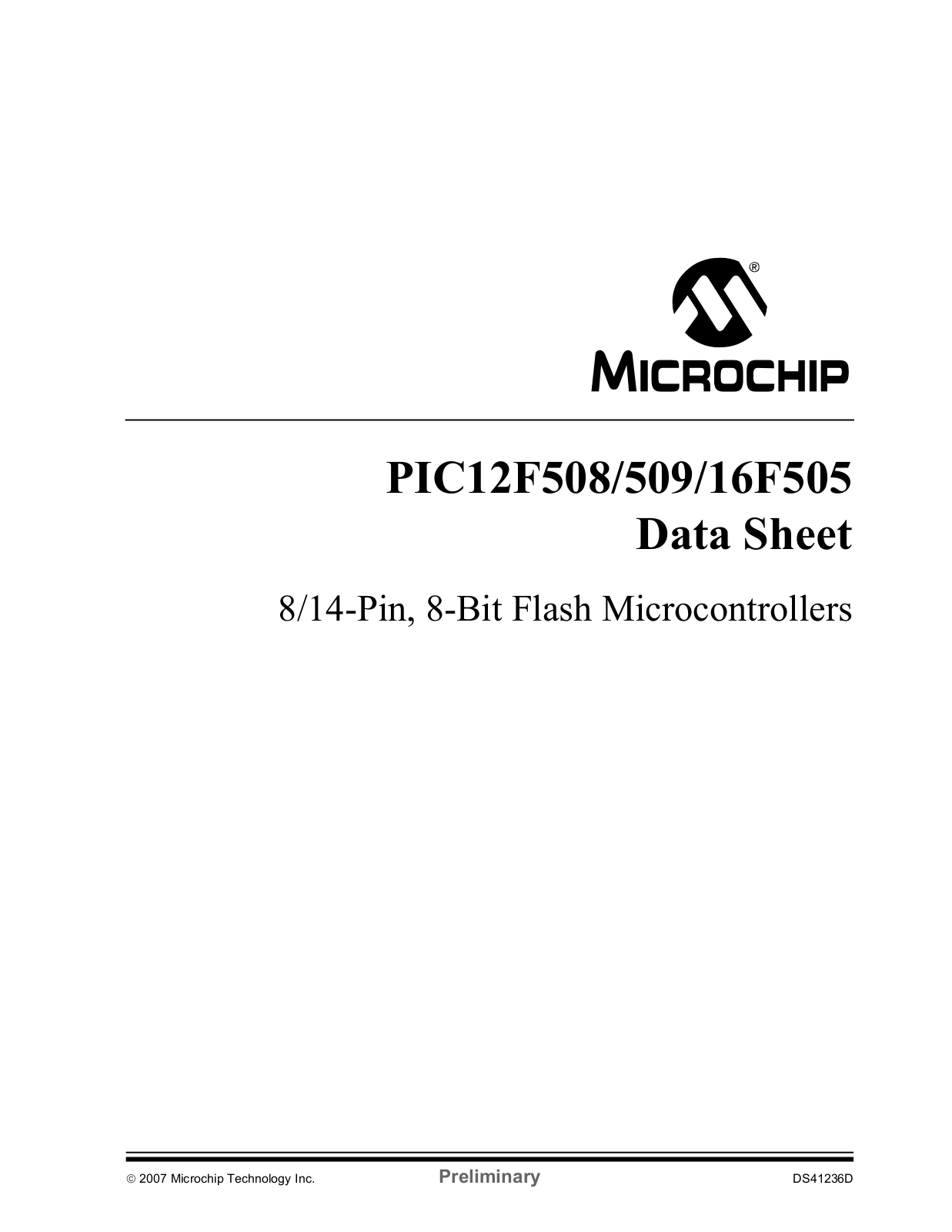 MICROCHIP PIC12F508, PIC12F509, PIC16F505 DATA SHEET