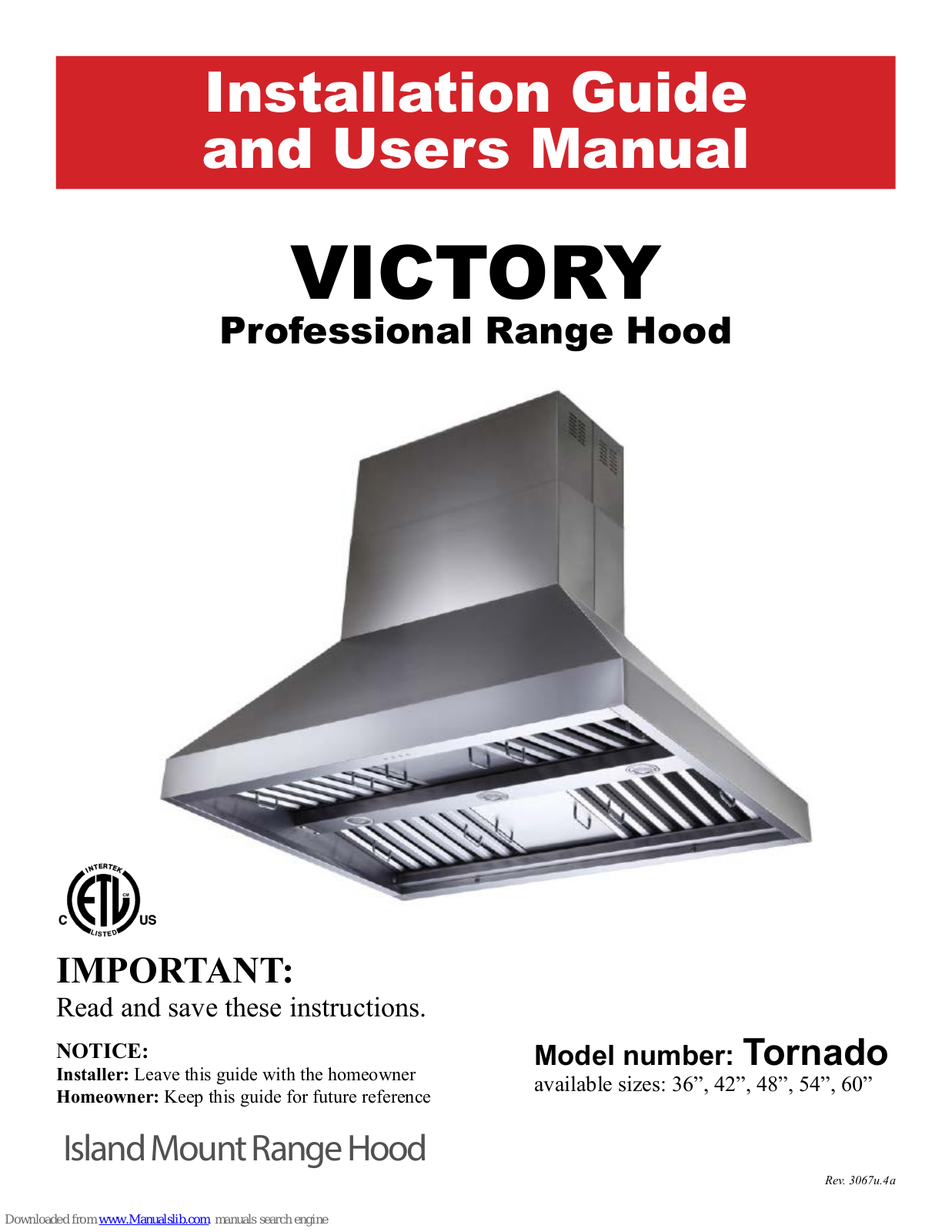 Victory Tornado, tofino Installation Manual And User's Manual